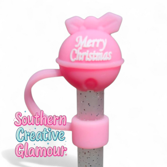 Sizzling Pink Christmas Jingle Bell Silicone 10mm Straw Topper | Straw Cover by Southern Creative Glamour 