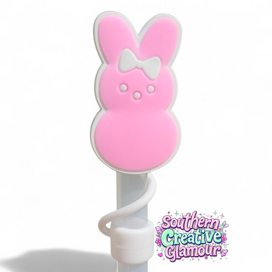 Sizzling Pink Peeps Easter Bunny 10mm Silicone Straw Topper | Fits 10mm Straws