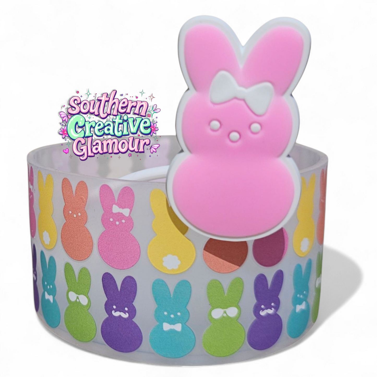 Sizzling Pink Peeps Easter Bunny 10mm Silicone Straw Topper  & MatchingTumblerBoot | Fits 10mm Straws