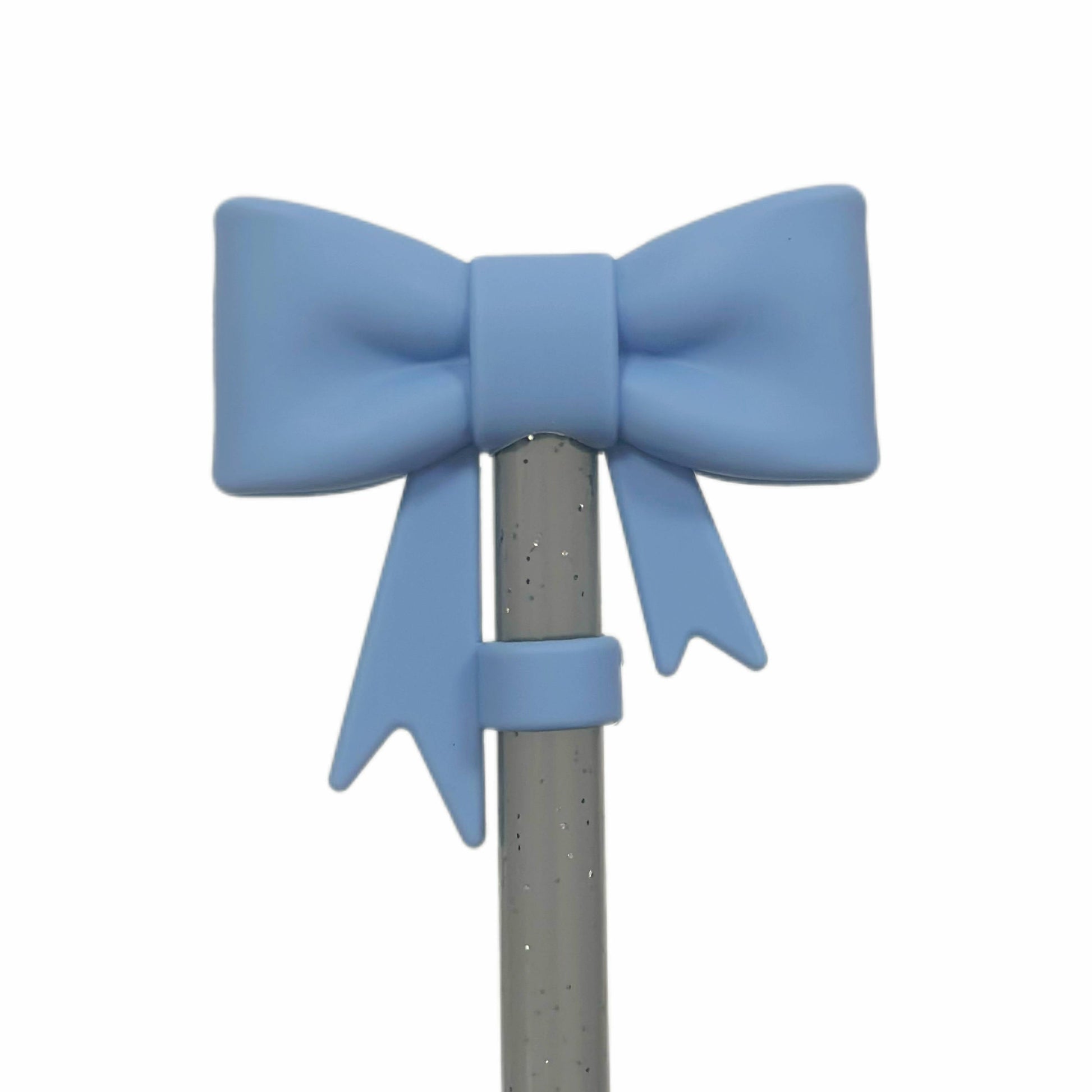 Sky Blue 3D Bow Silicone 10mm Straw Topper | Straw Cover 