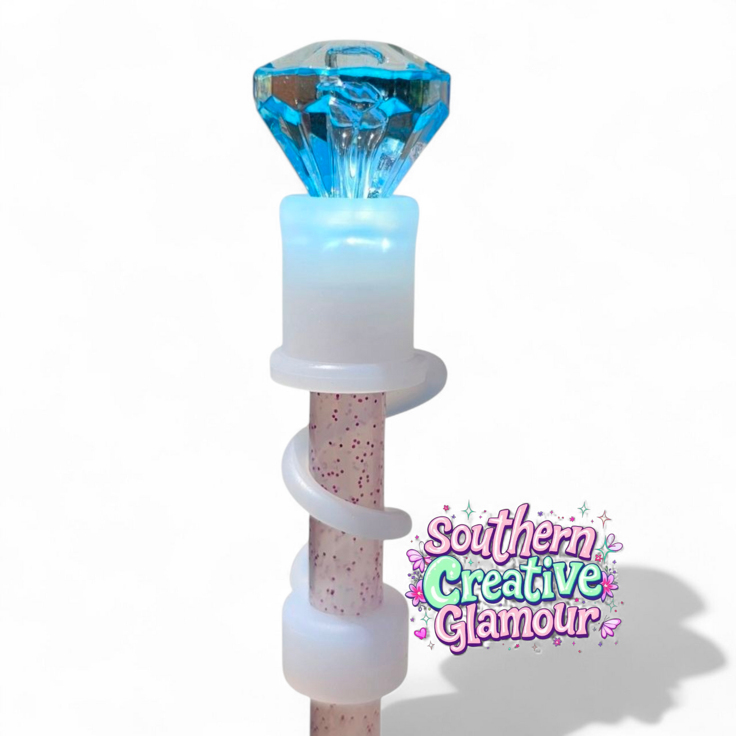Sky Blue Diamond Silicone 10mm Straw Topper | Straw Cover by Southern Creative Glamour 