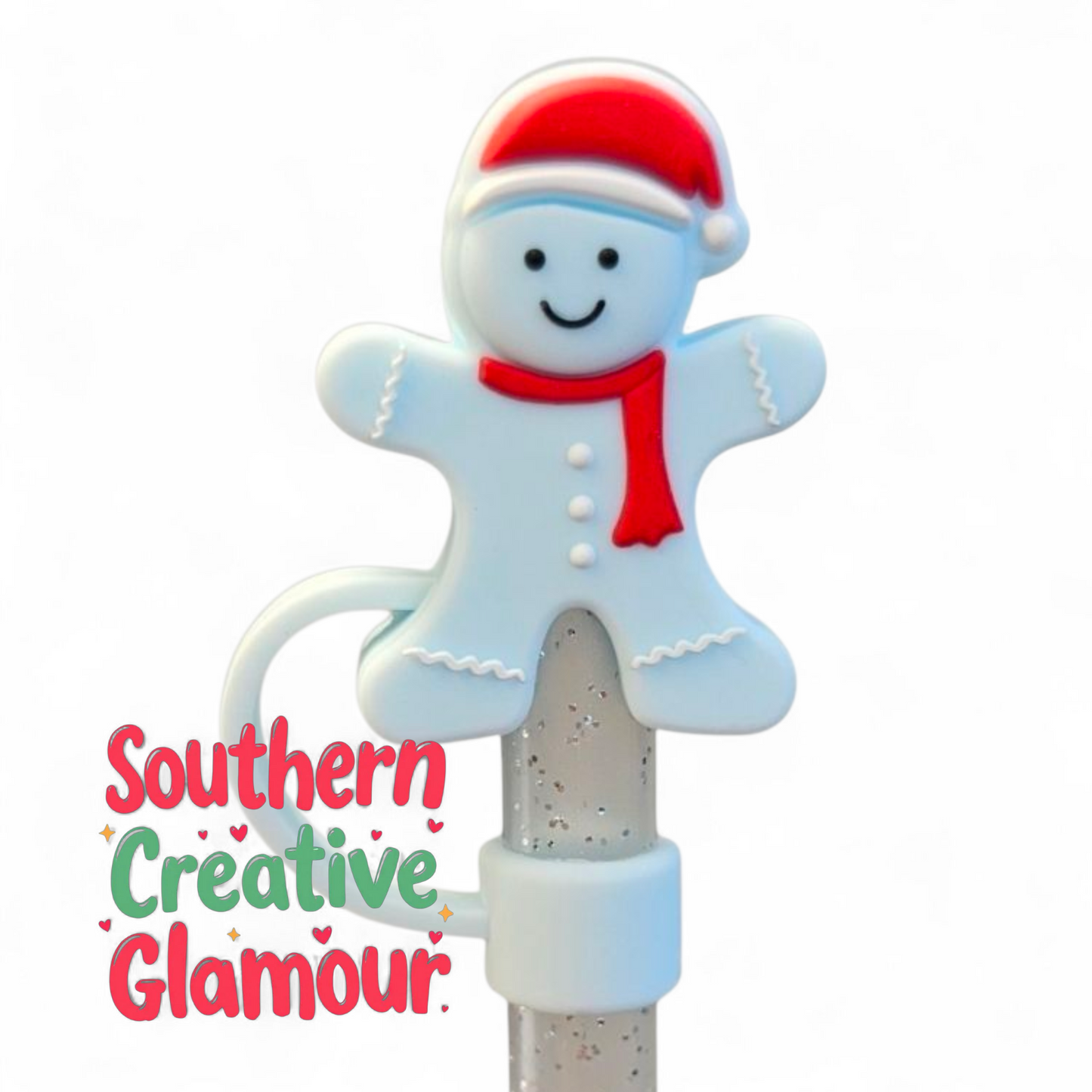 Powder Blue 3D Gingerbread Man Silicone 10mm Straw Topper by Southern Creative Glamour 