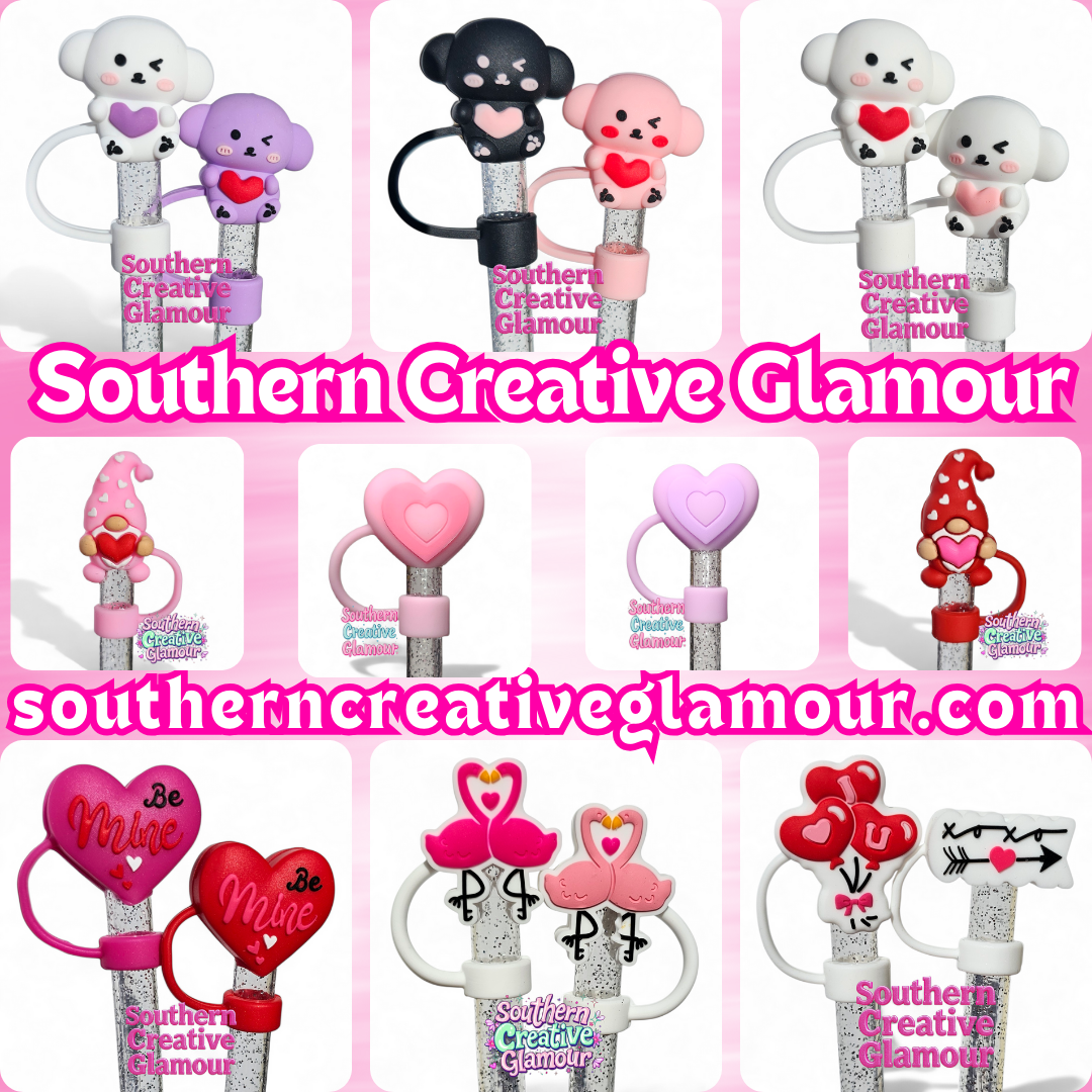 Valentine's Day Silicone Straw toppers by Southern Creative Glamour 