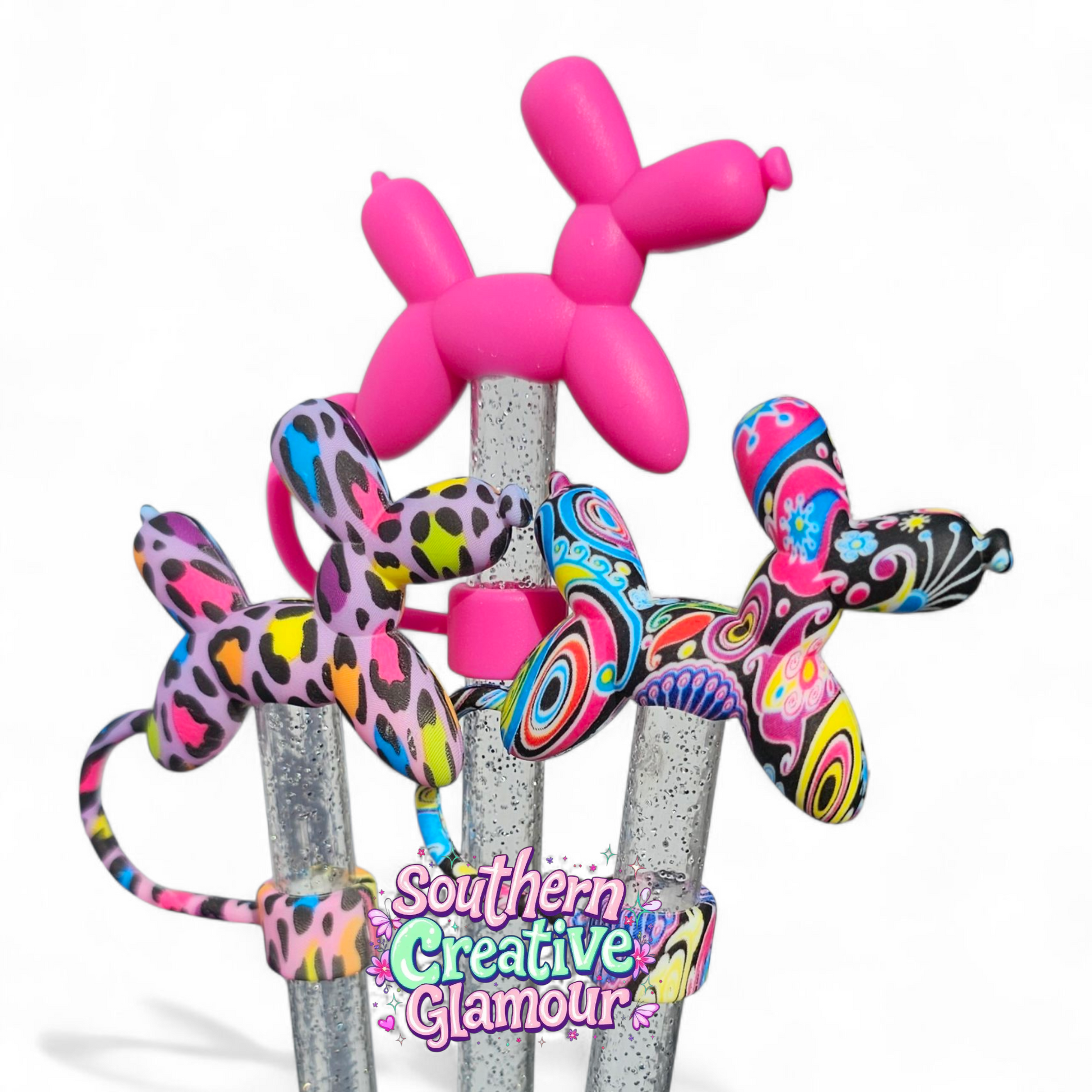 Balloon Dog straw toppers by Southern Creative Glamour 