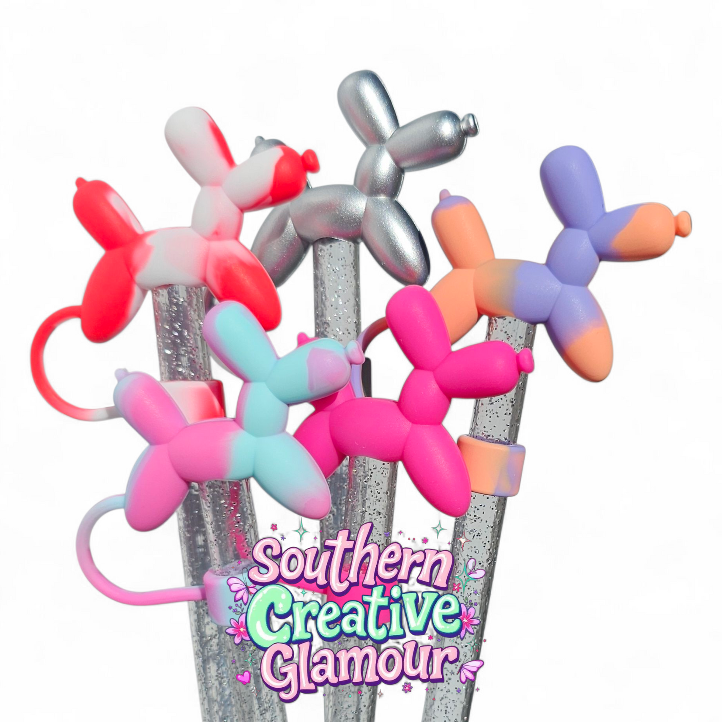 Balloon Dog straw toppers by Southern Creative Glamour 