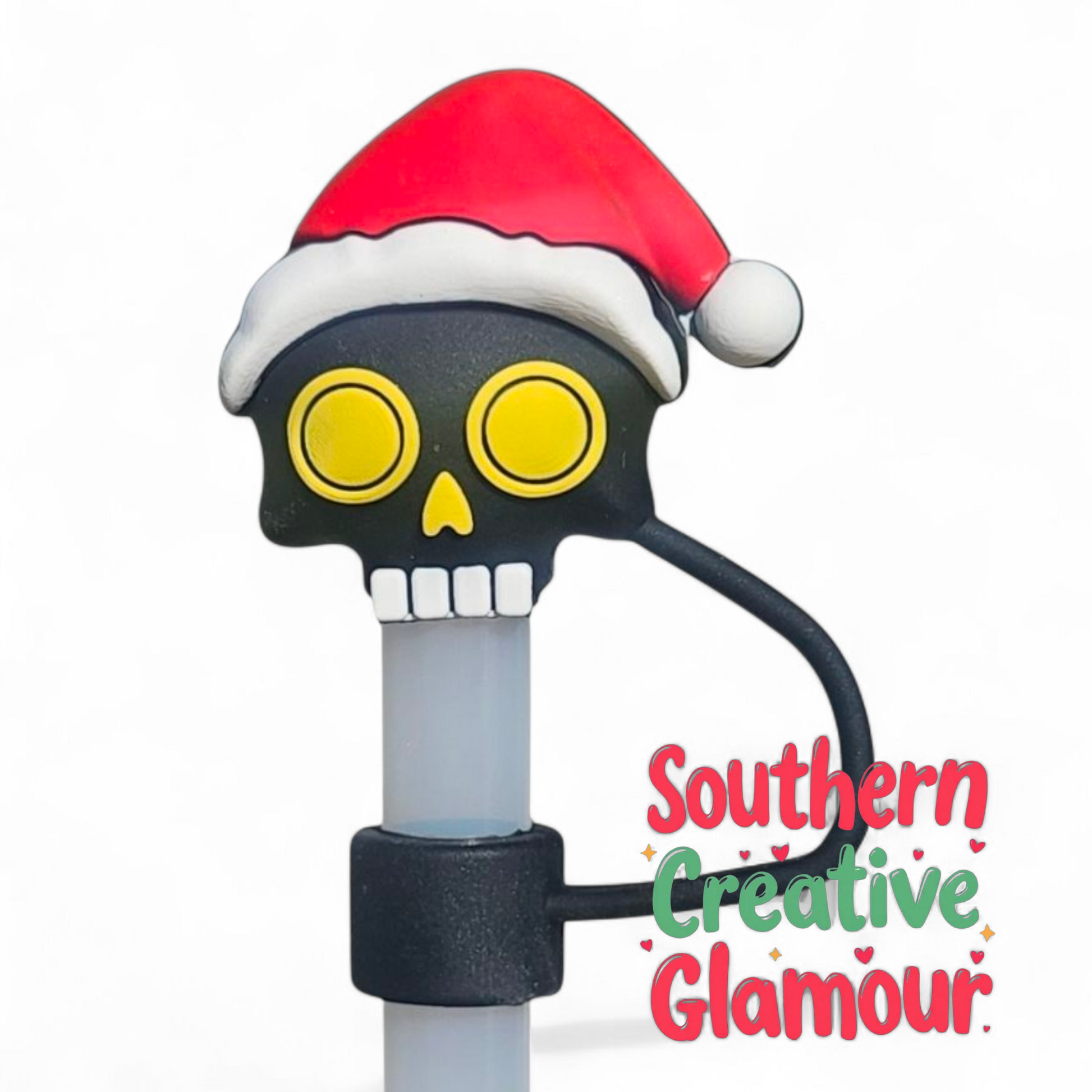 Black Santa Skull Silicone Straw Topper | Straw Cover by Southern Creative Glamour 