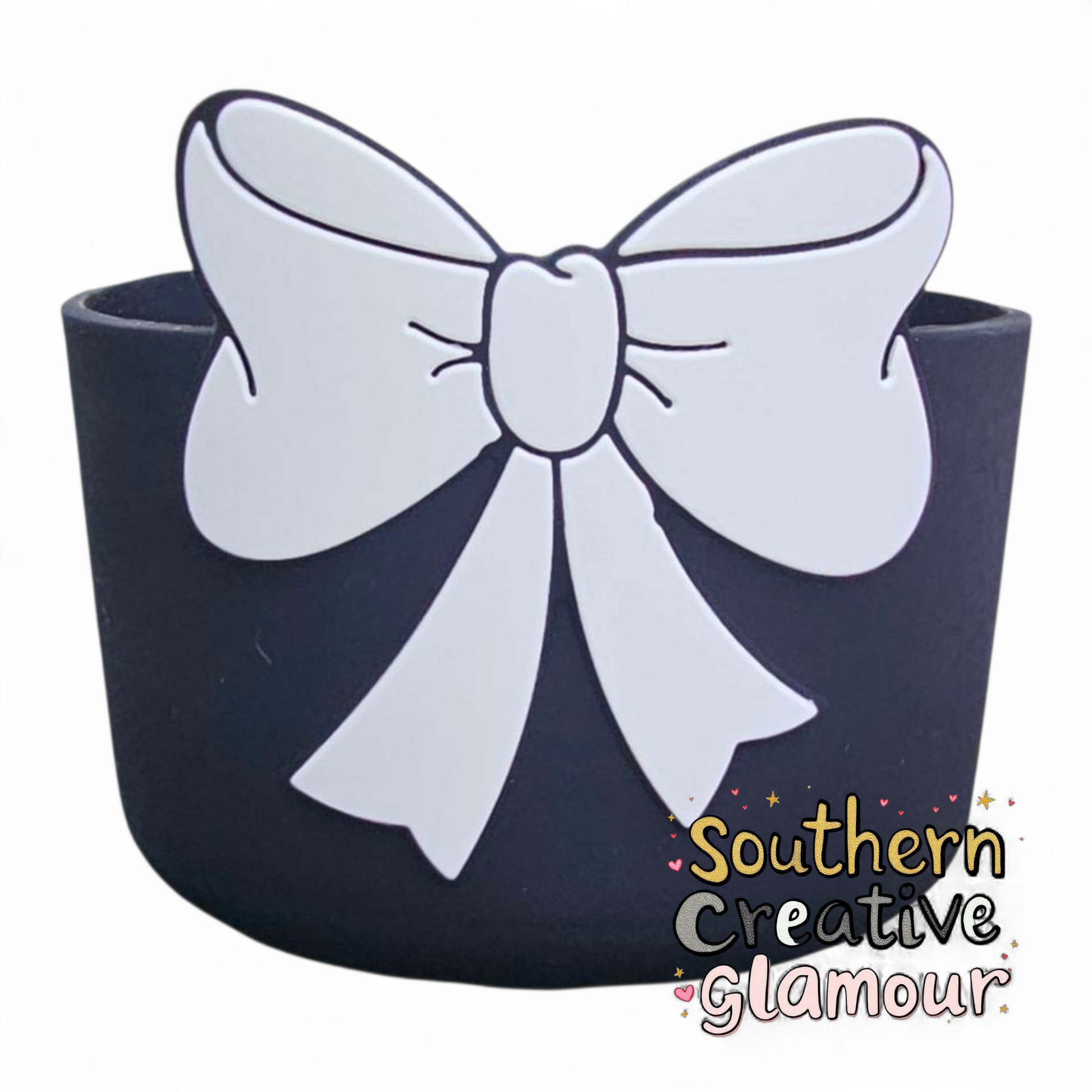 Black and White 3D Bow Silicone Tumbler Boot | Tumbler Sleeve by Southern Creative Glamour 