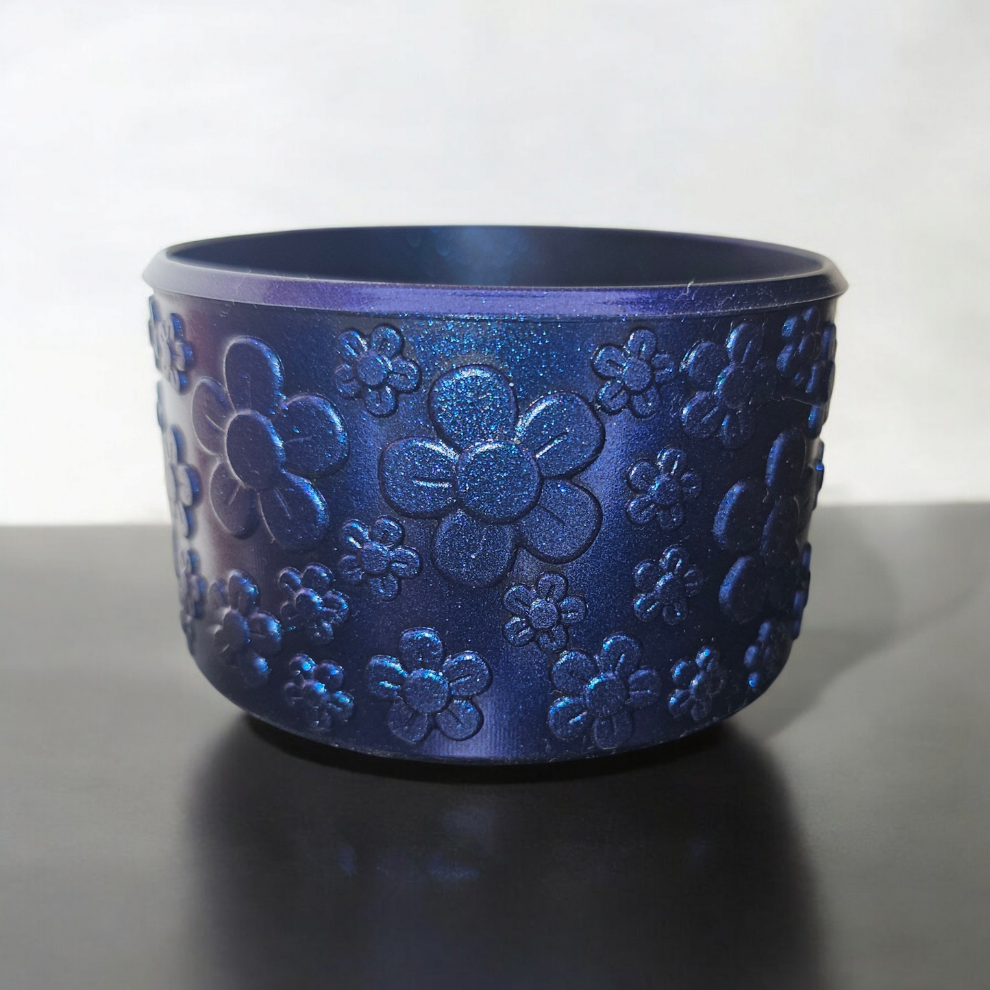 Chameleon Blue Shimmer  | Blue Shimmer Chroma Textured Flower Silicone Tumbler Boot. Fits 32oz-40oz Tumblers. 