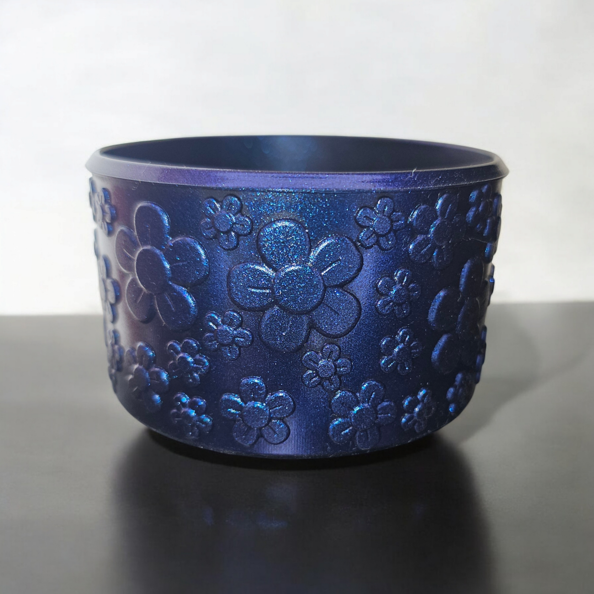 Chameleon Blue Shimmer  | Blue Shimmer Chroma Textured Flower Silicone Tumbler Boot. Fits 32oz-40oz Tumblers. 