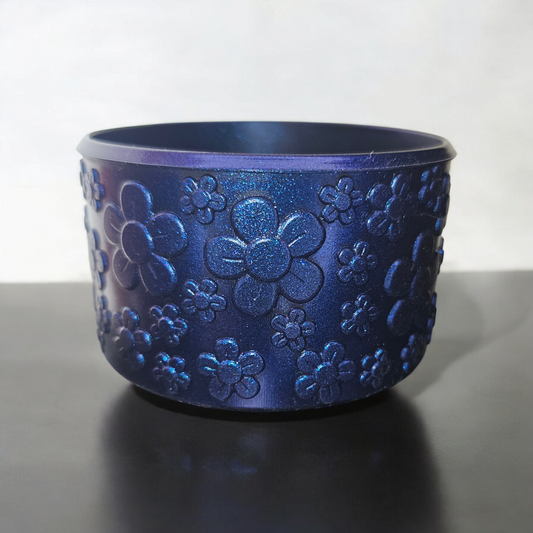 Chameleon Blue Shimmer  | Blue Shimmer Chroma Textured Flower Silicone Tumbler Boot. Fits 32oz-40oz Tumblers. 