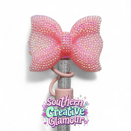 Blush Pink Glitter Bow Silicone 10mm Straw Topper | Straw Cover by Southern Creative Glamour 