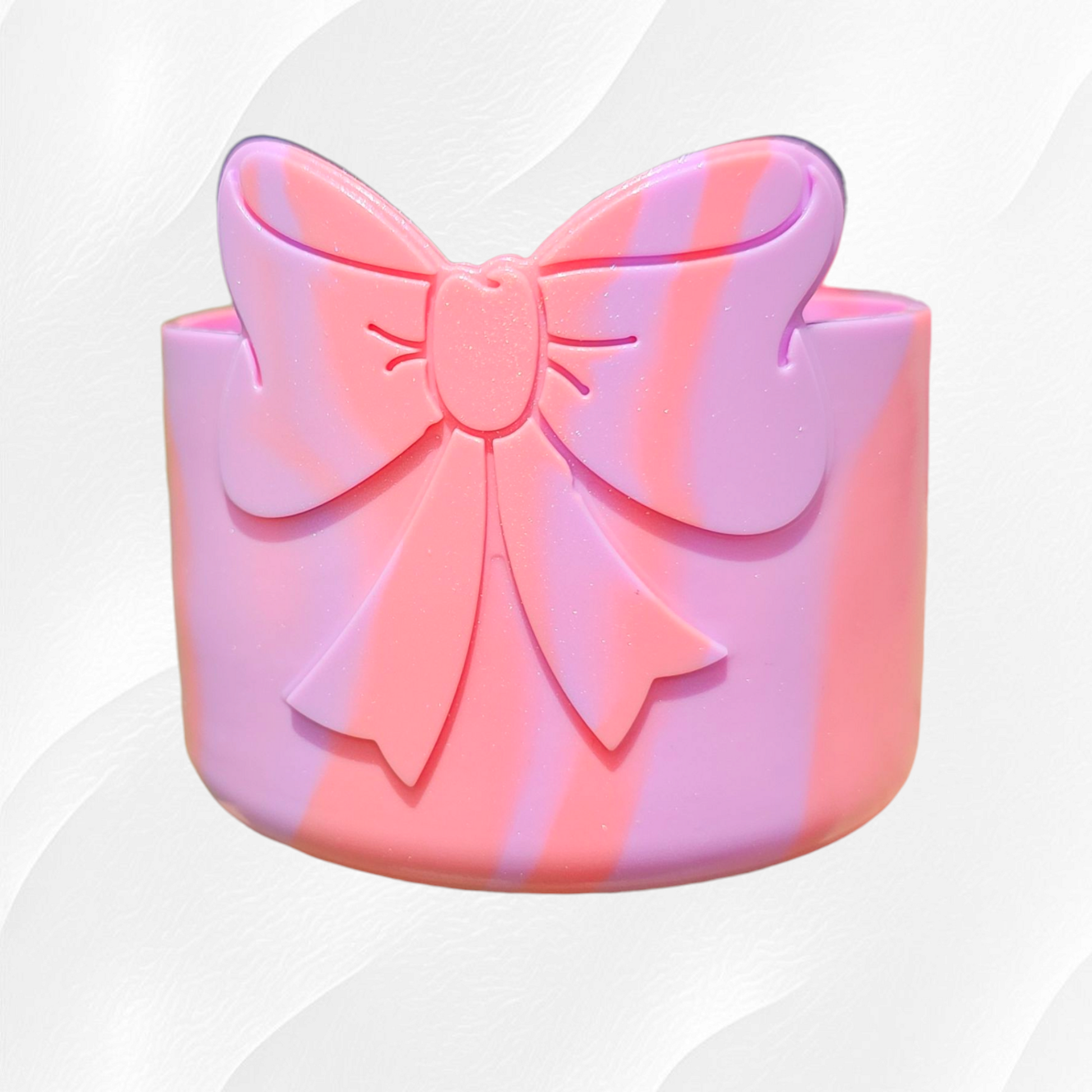 Purple Bubblegum Swirl Shimmer is a Southern Creative Glamour Exclusive color with a mix of lavender purple and bubblegun pink in this gorgeous Coquette Bow Silicone Tumbler Boot. 
