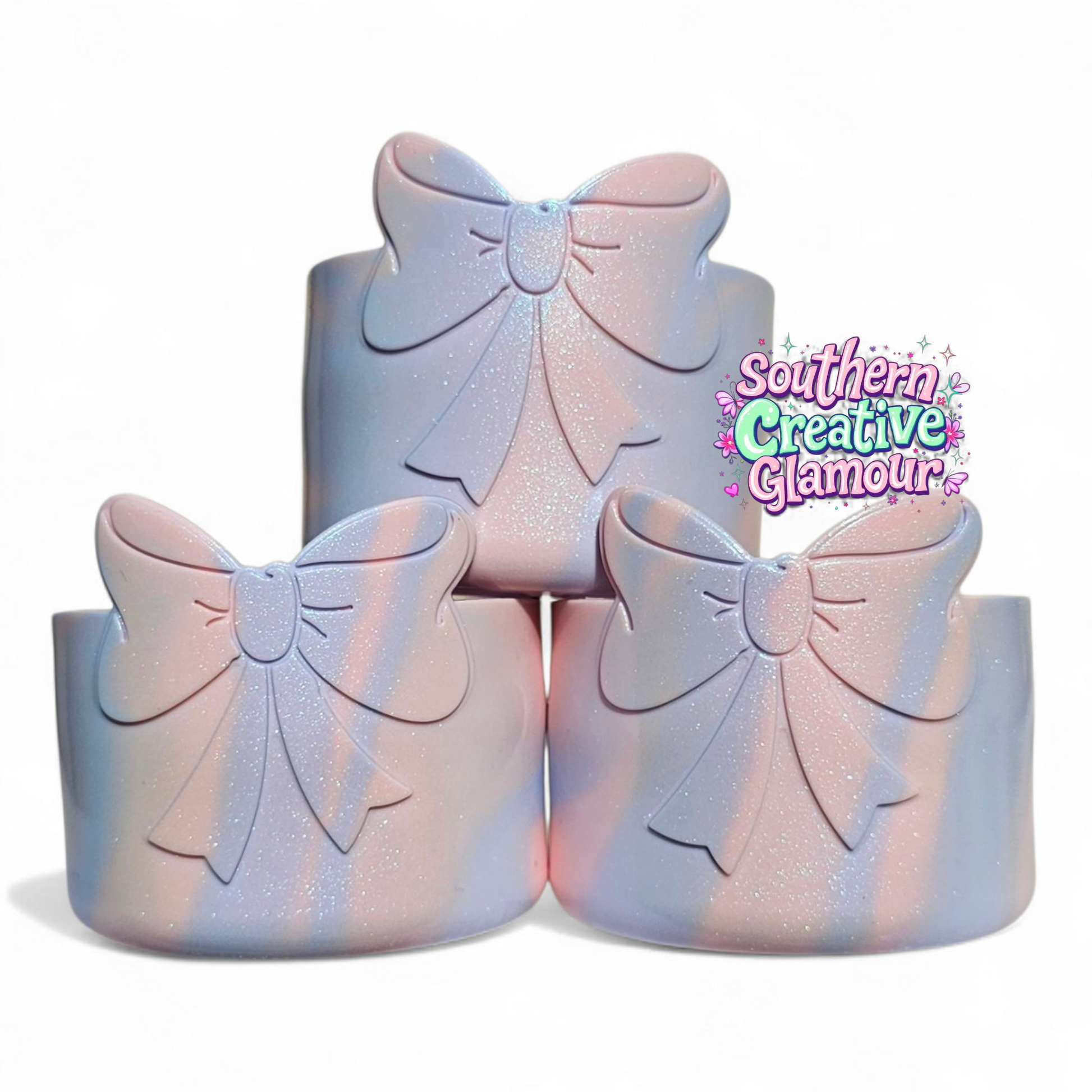 Cotton Candy Shimmer 3D Bow Silicone Tumbler Boot | Tumbler Sleeve by Southern Creative Glamour 