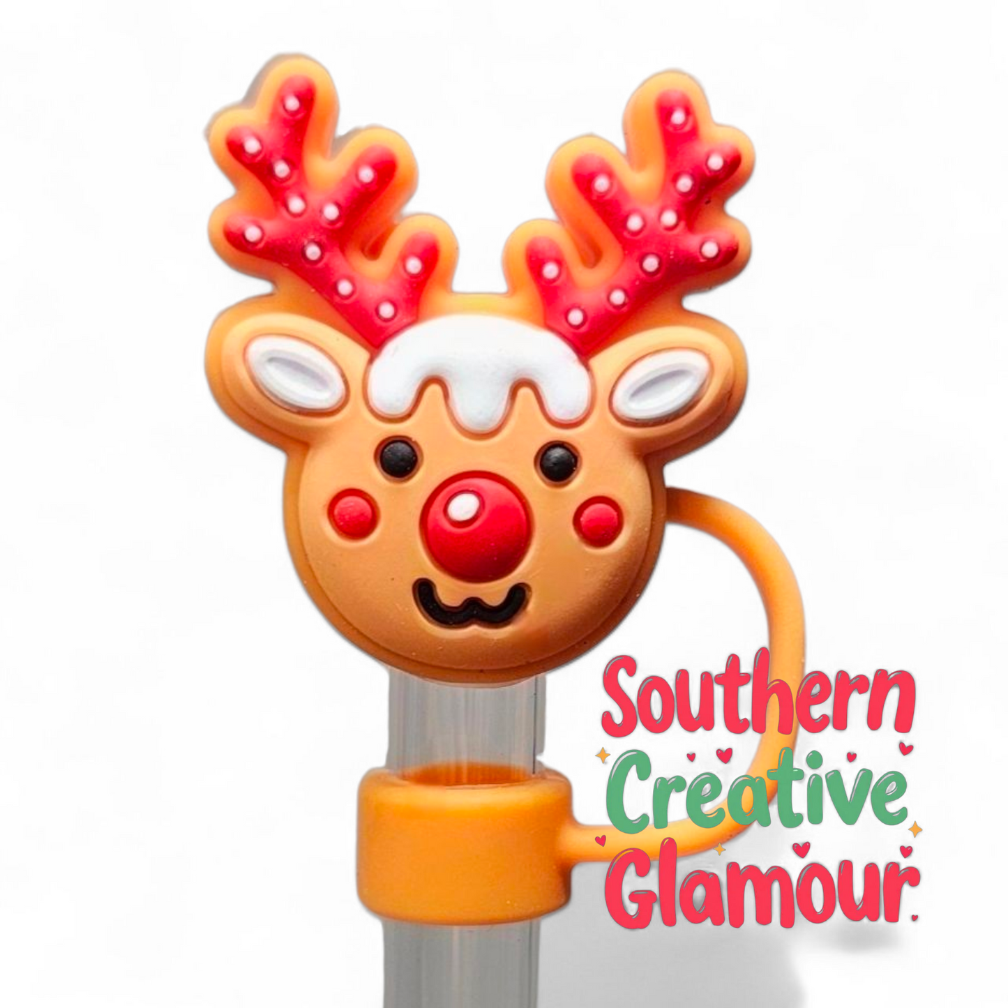 Gingerbread Rudolph The Red Nose Reindeer Straw Topper | Straw Cover Southern Creative Glamour 
