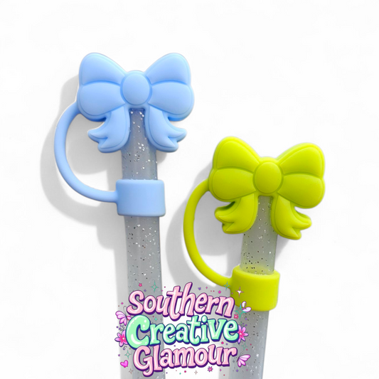 Girly Coquette 3D Ribbon Bow Silicone 10mm Straw Toppers by Southern Creative Glamour 