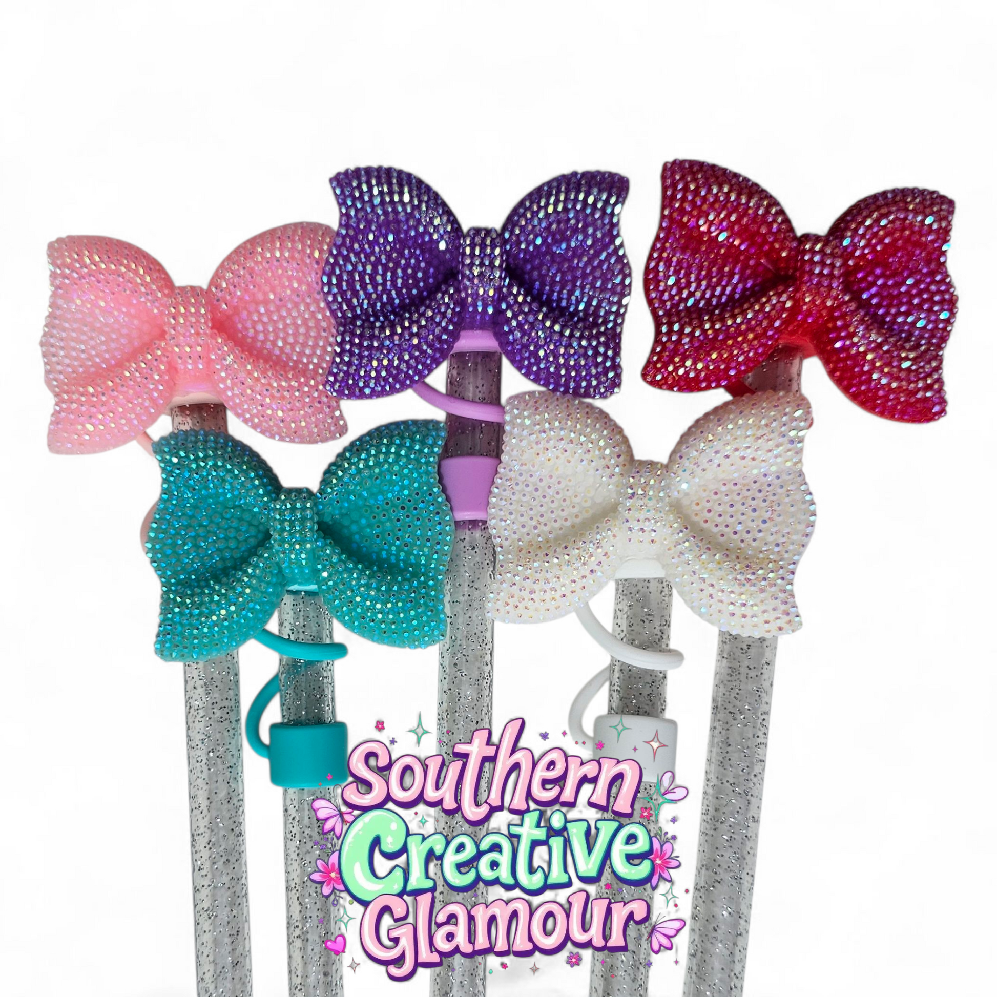 Glitter Bow Silicone 10mm Straw Topper | Straw Cover by Southern Creative Glamour 
