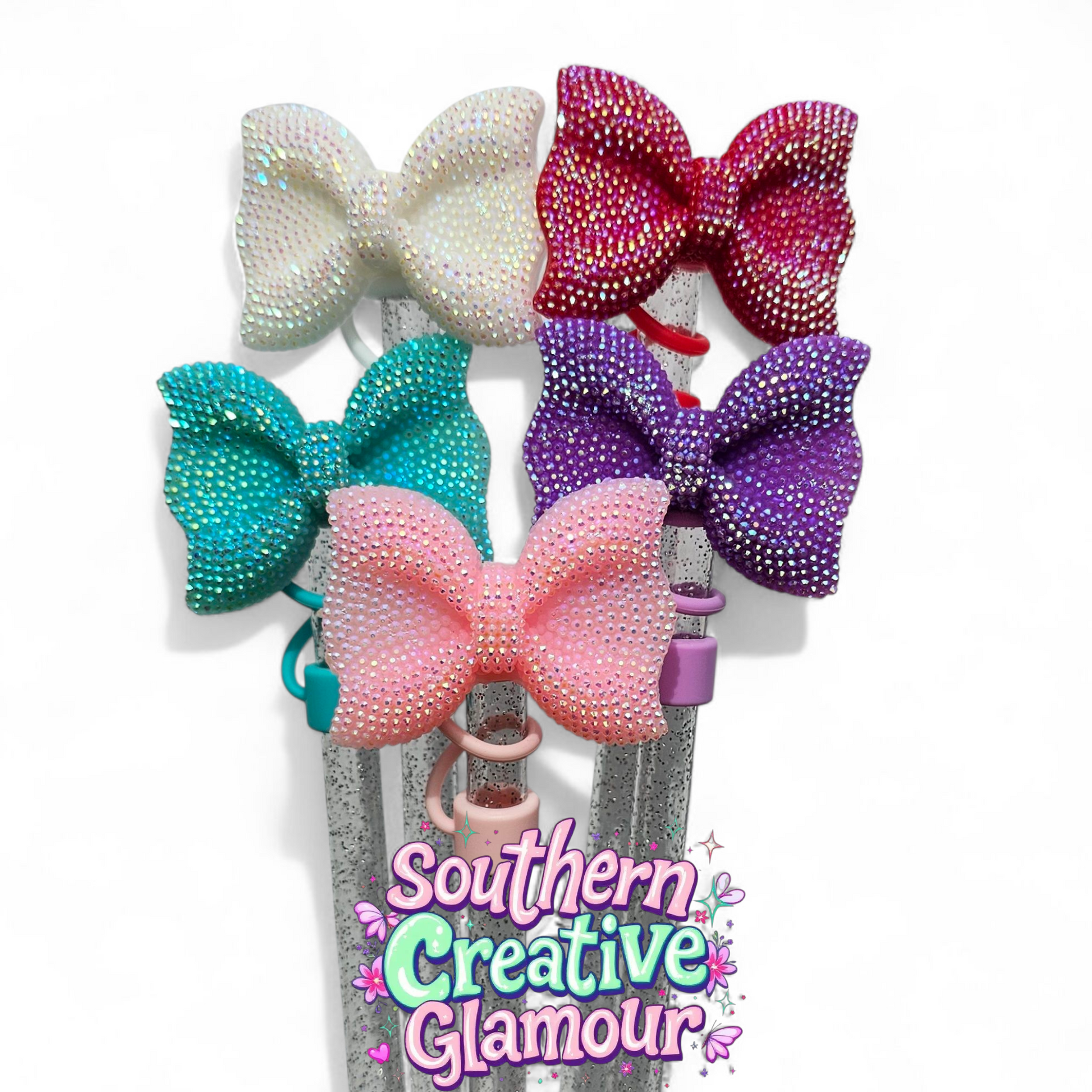 Glitter Bow Silicone 10mm Straw Topper | Straw Cover by Southern Creative Glamour 