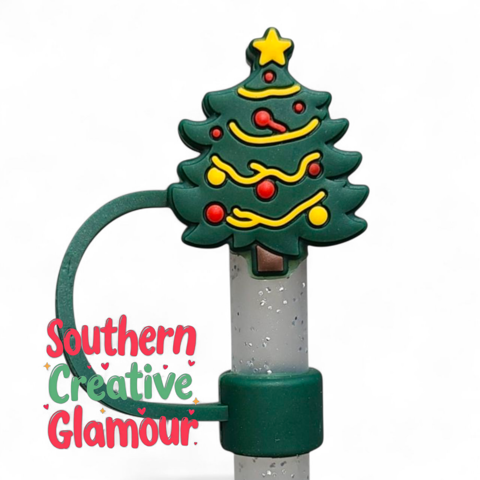 Pine Green 3D Christmas Tree Silicone 10mm Straw Topper | Straw Cover by Southern Creative Glamour 