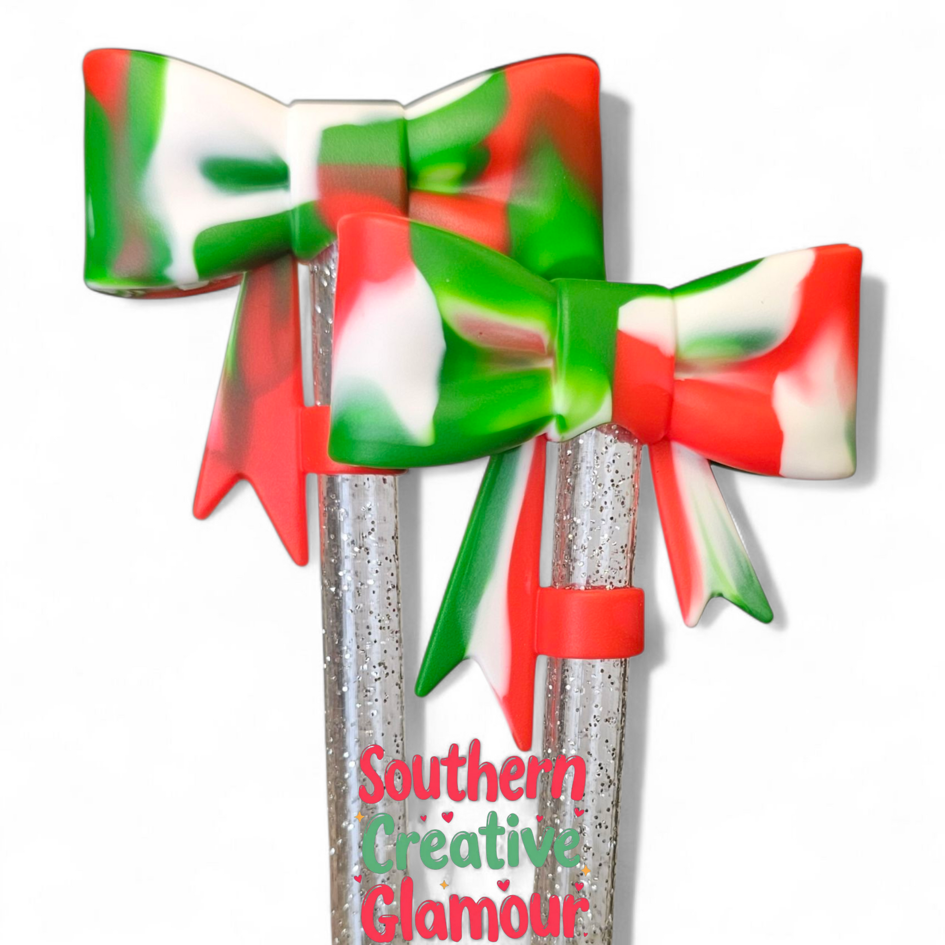 Holiday Swirl 3D Bow 10mm Silicone Straw Topper | Straw Cover by Southern Creative Glamour 