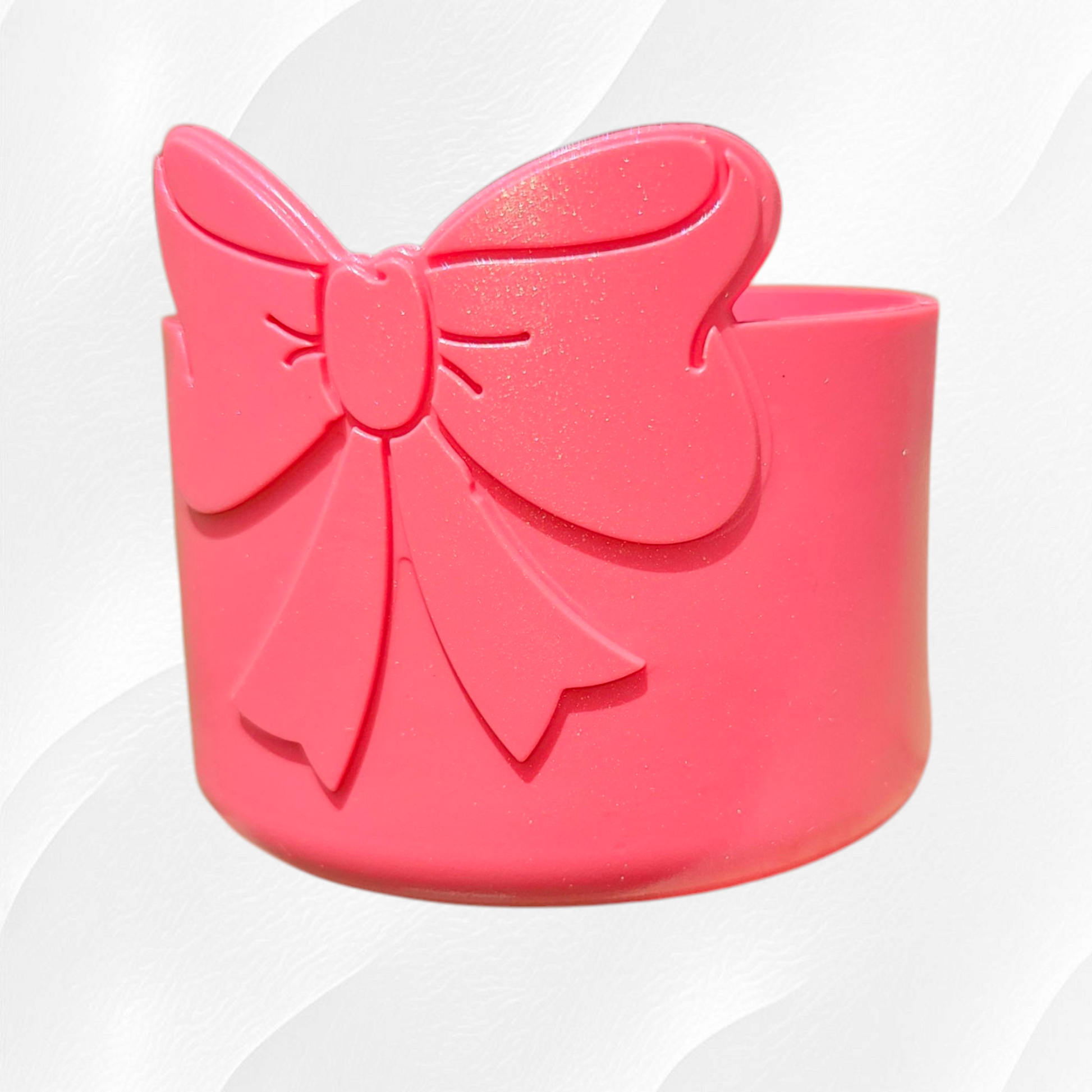 Hot Coral Shimmer Bow Silicone Tumbler Boot 