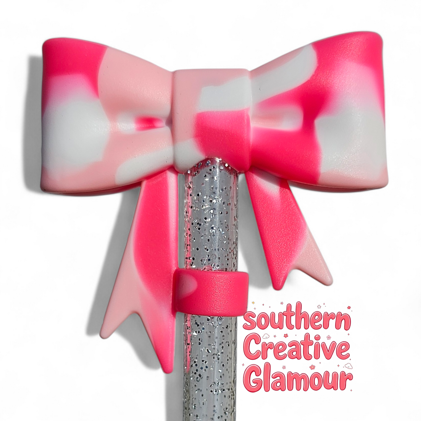 Pink Passion 3D Bow Silicone Straw Topper | Straw Cover by Southern Creative Glamour 