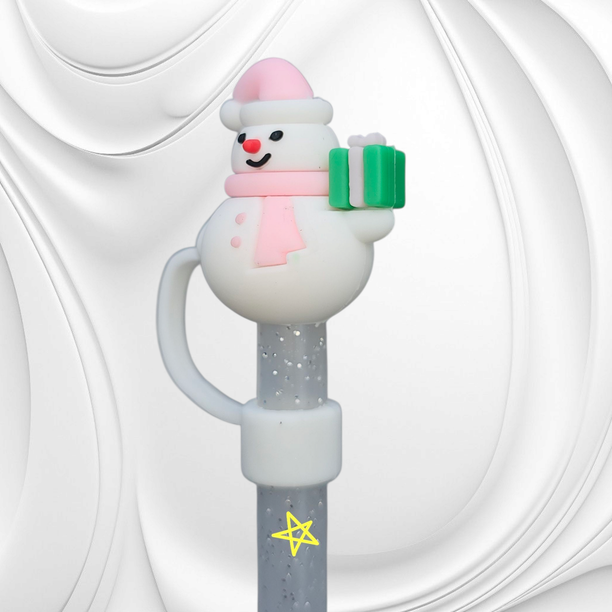 Pink Snowman Straw Cover | Straw Topper 