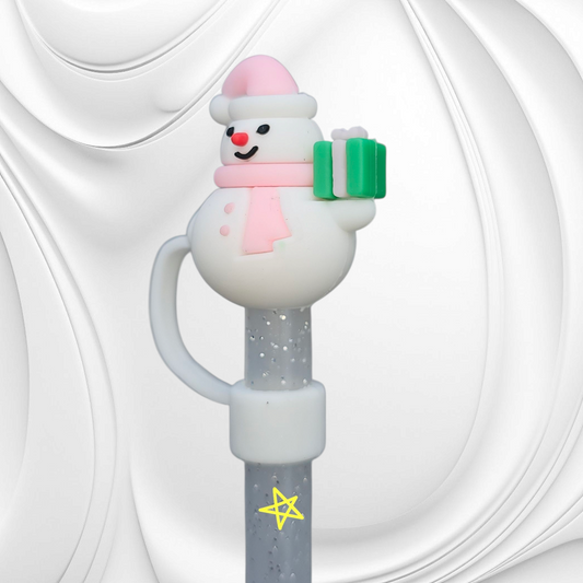 Pink Snowman Straw Cover | Straw Topper 