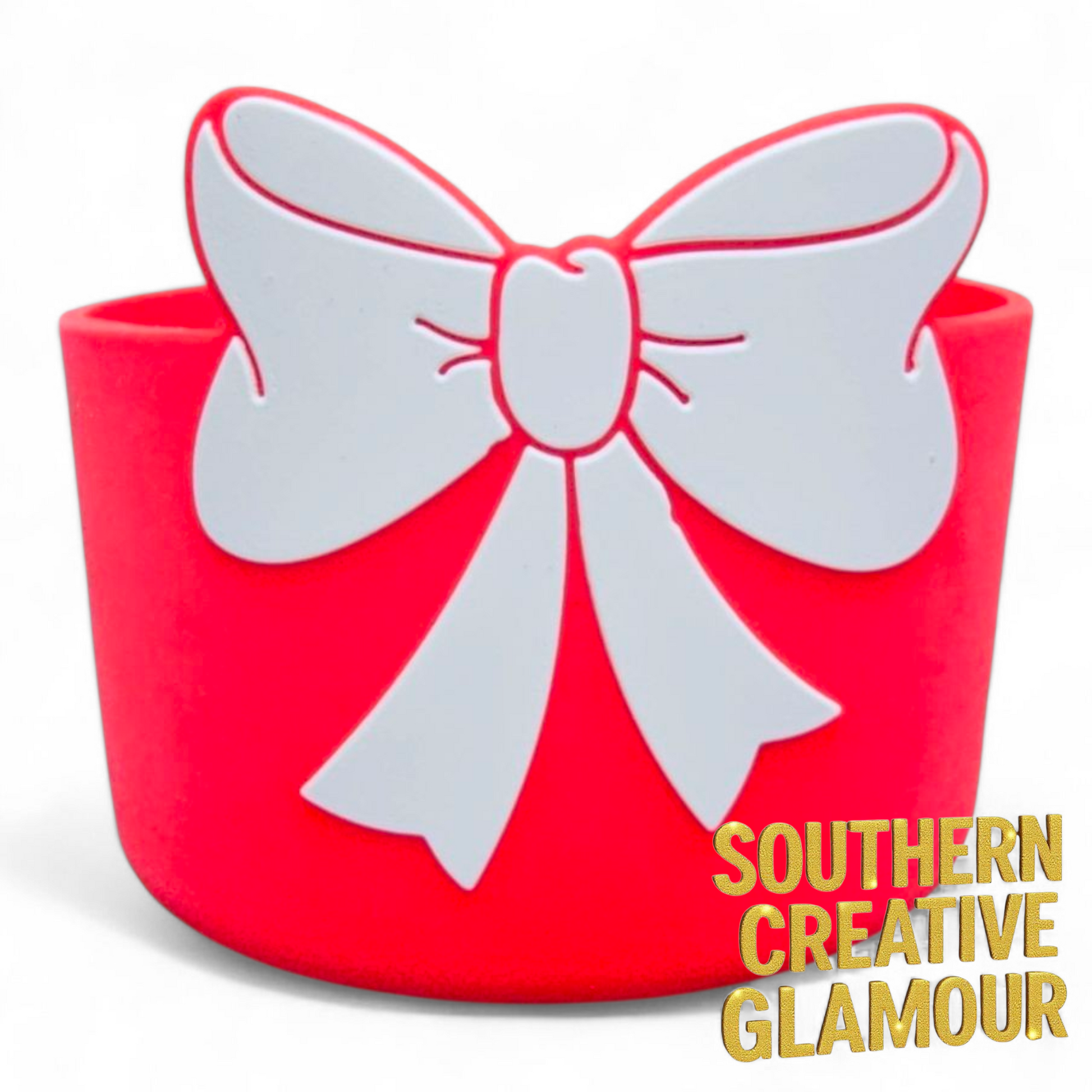 Red and White 3D Bow Silicone Tumbler Boot | Tumbler Sleeve by Southern Creative Glamour 