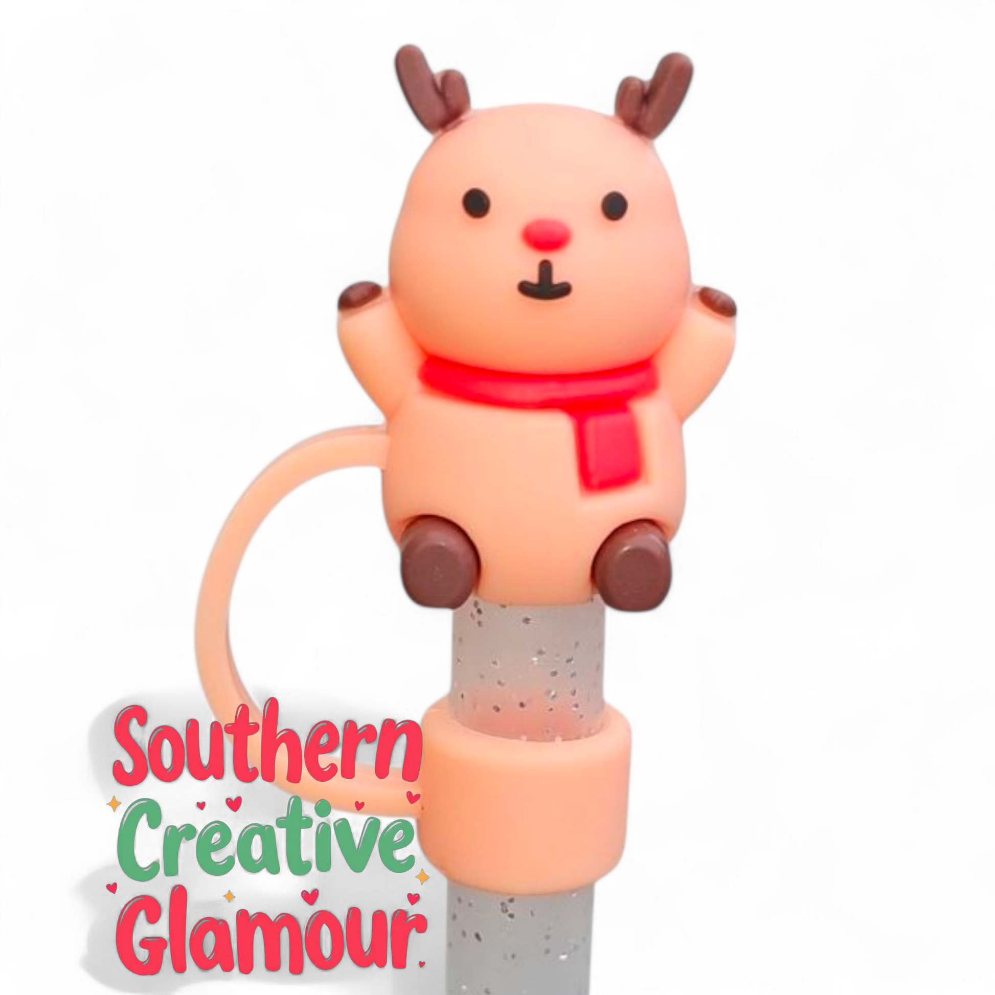 Cute Holiday Reindeer Silicone 10mm Straw Topper | Straw Cover by Southern Creative Glamour 