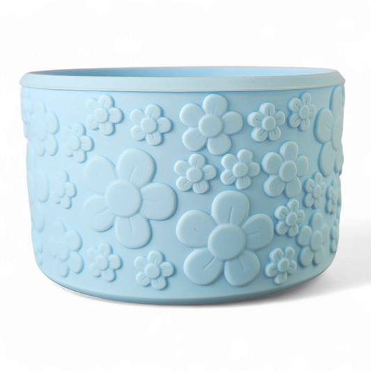 Spring Blue Flower Textured Silicone Tumbler Boot by Southern Creative Glamour 