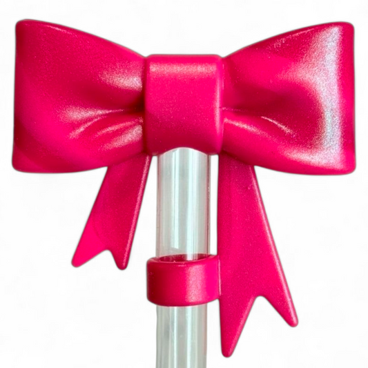 Be Mine Pink Shimmer 3D Bow Straw Topper | Straw Cover 