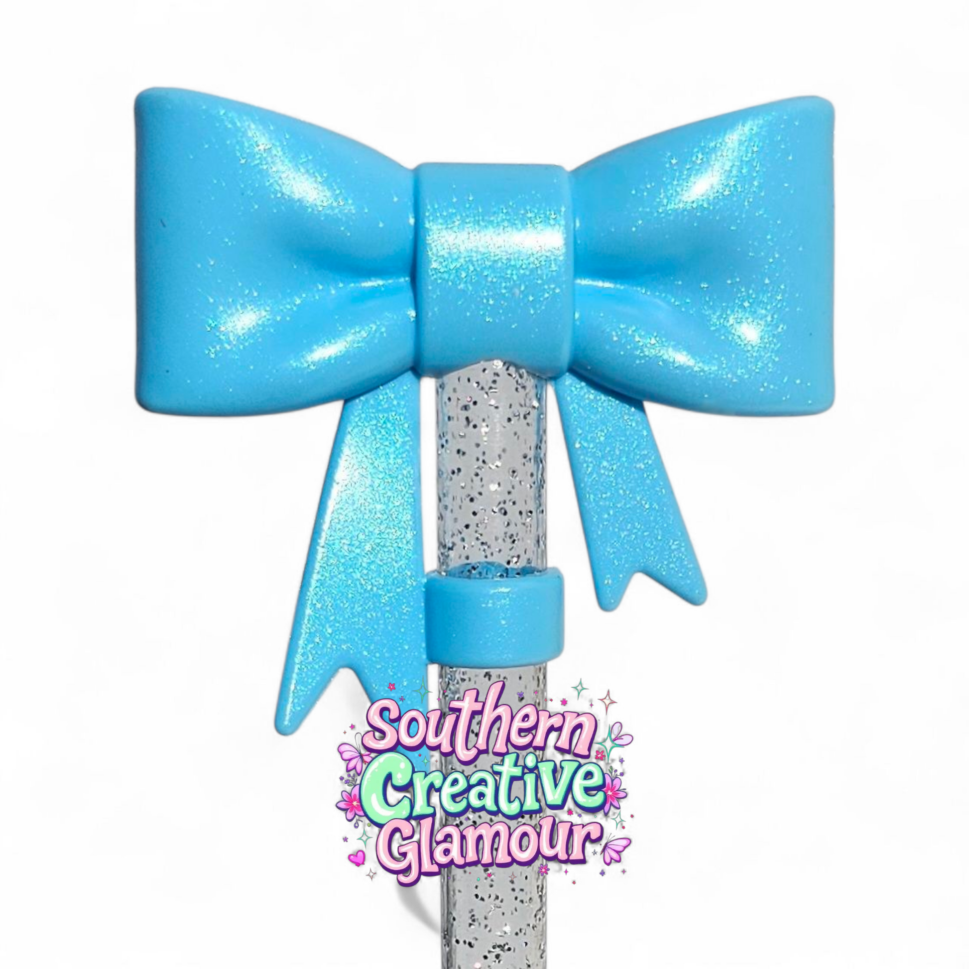 Splash Blue 3D Silicone Bow 10mm Straw Topper by Southern Creative Glamour 