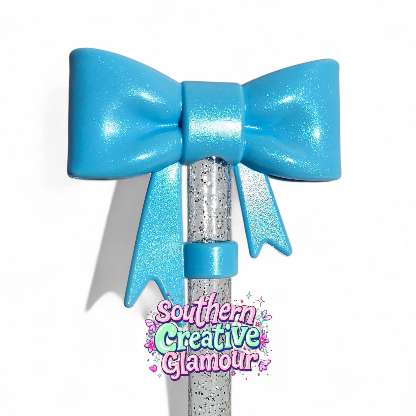 Splash Blue 3D Silicone Bow 10mm Straw Topper by Southern Creative Glamour 