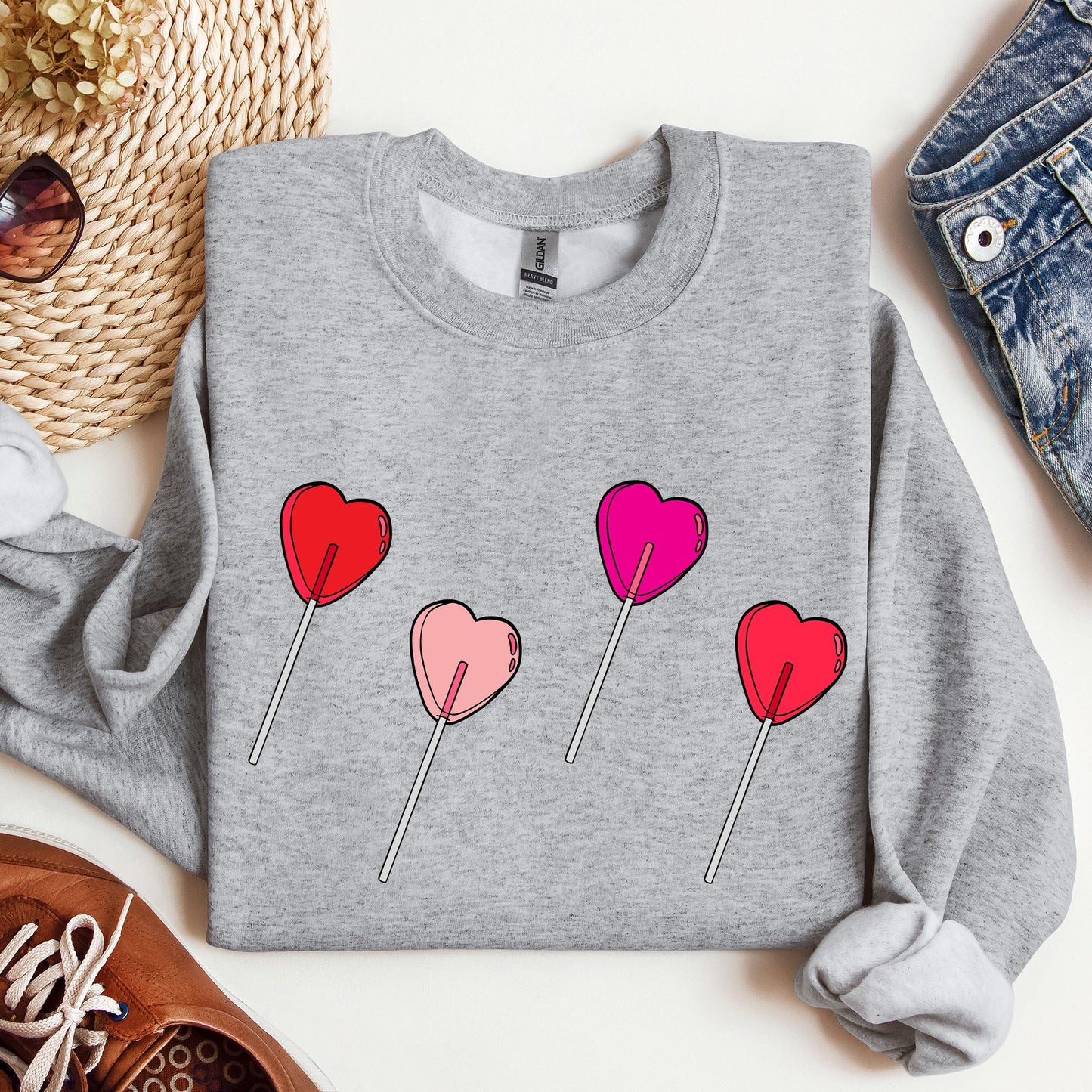Sport Gray Lollipop Hearts Valentine's Day Sweatshirt 