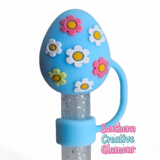 Spring Blue Daisy Easter Egg Silicone Straw Topper | Straw Cover by Southern Creative Glamour 