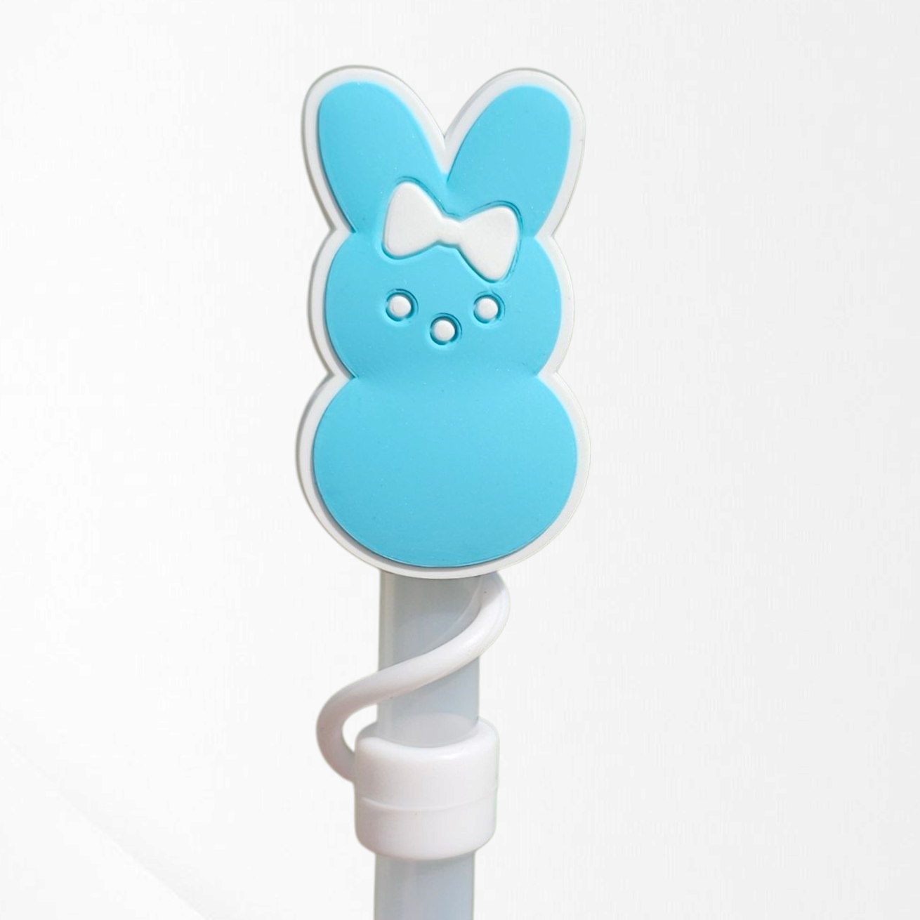 Blue Girl Peeps inspired Easter Bunny 2D Silicone Straw Topper  - Straw Cover. 