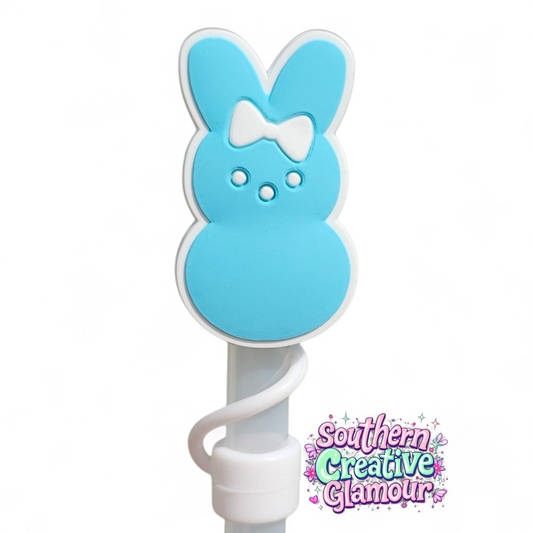 Spring Blue Girly Peeps Easter Bunny 10mm Silicone Straw Topper | Fits 10mm Straws
