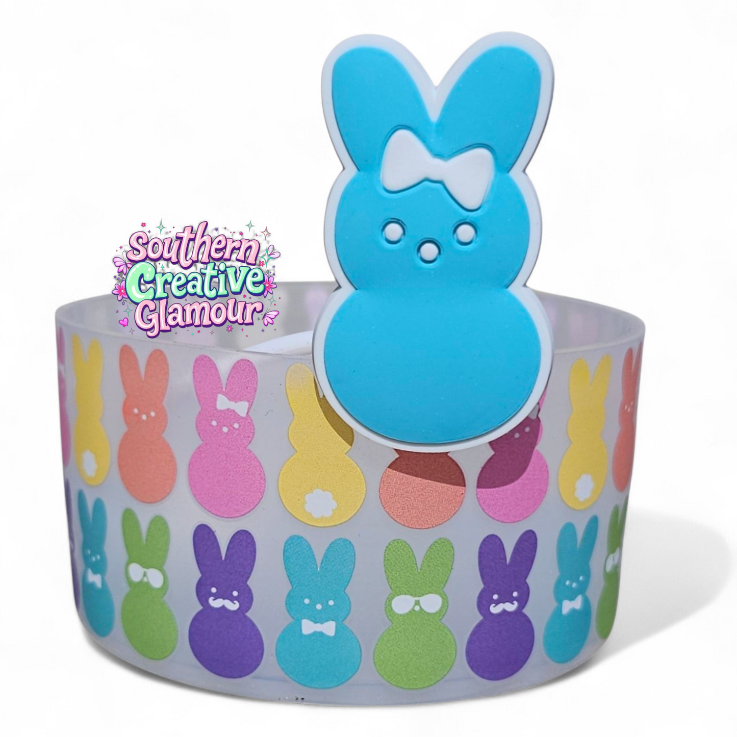 Spring Blue Girly Peeps Easter Bunny 10mm Silicone Straw Topper & Matching EasterBunnyTumblerBoot | Fits 10mm Straws