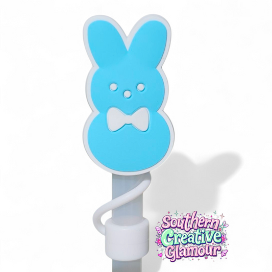 Spring Blue Peeps Easter Bunny 10mm Silicone Straw Topper | Fits 10mm Straws