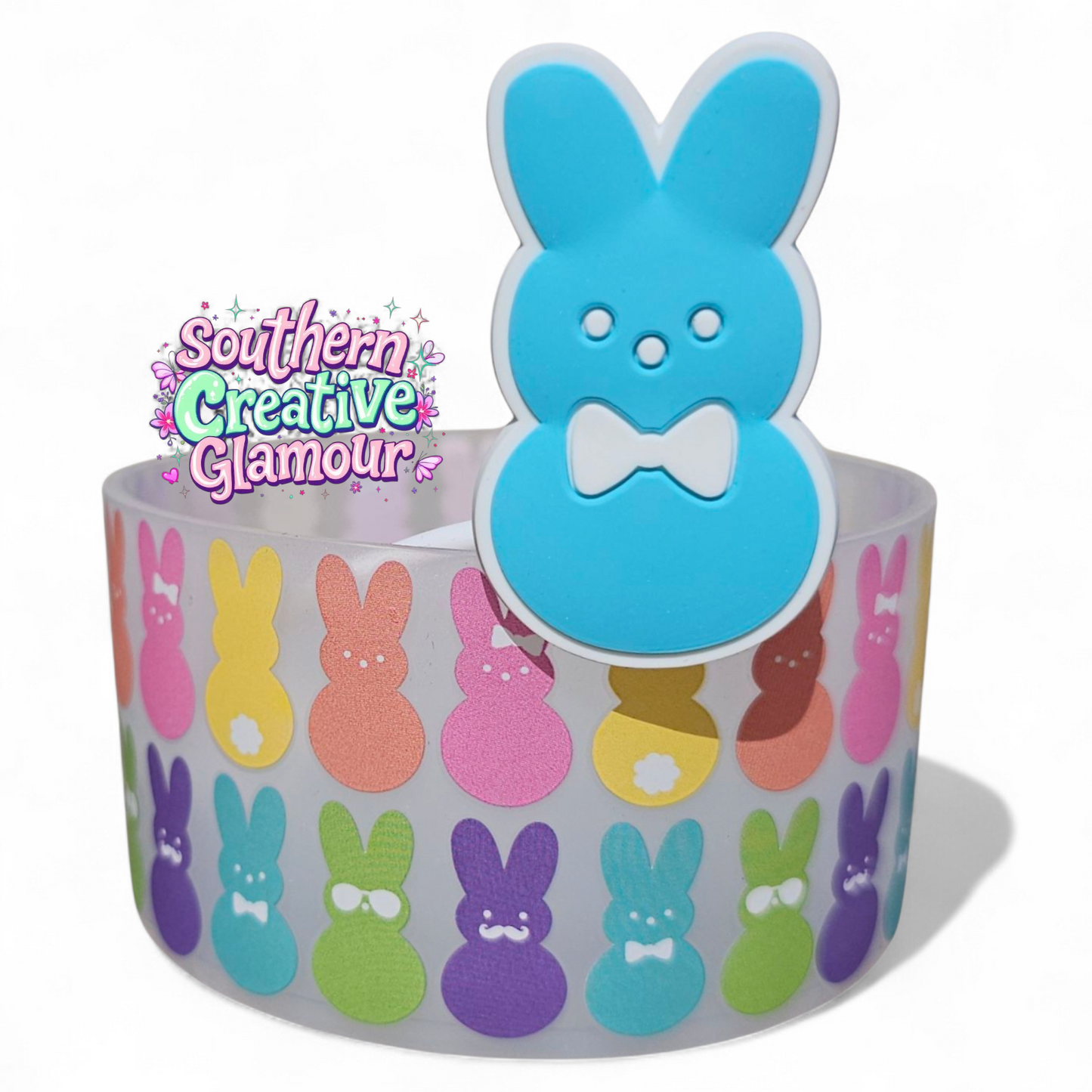 Spring Blue Peeps Easter Bunny 10mm Silicone Straw Topper & Matching EasterBunnySiliconeTumblerBoot | Fits 10mm Straws