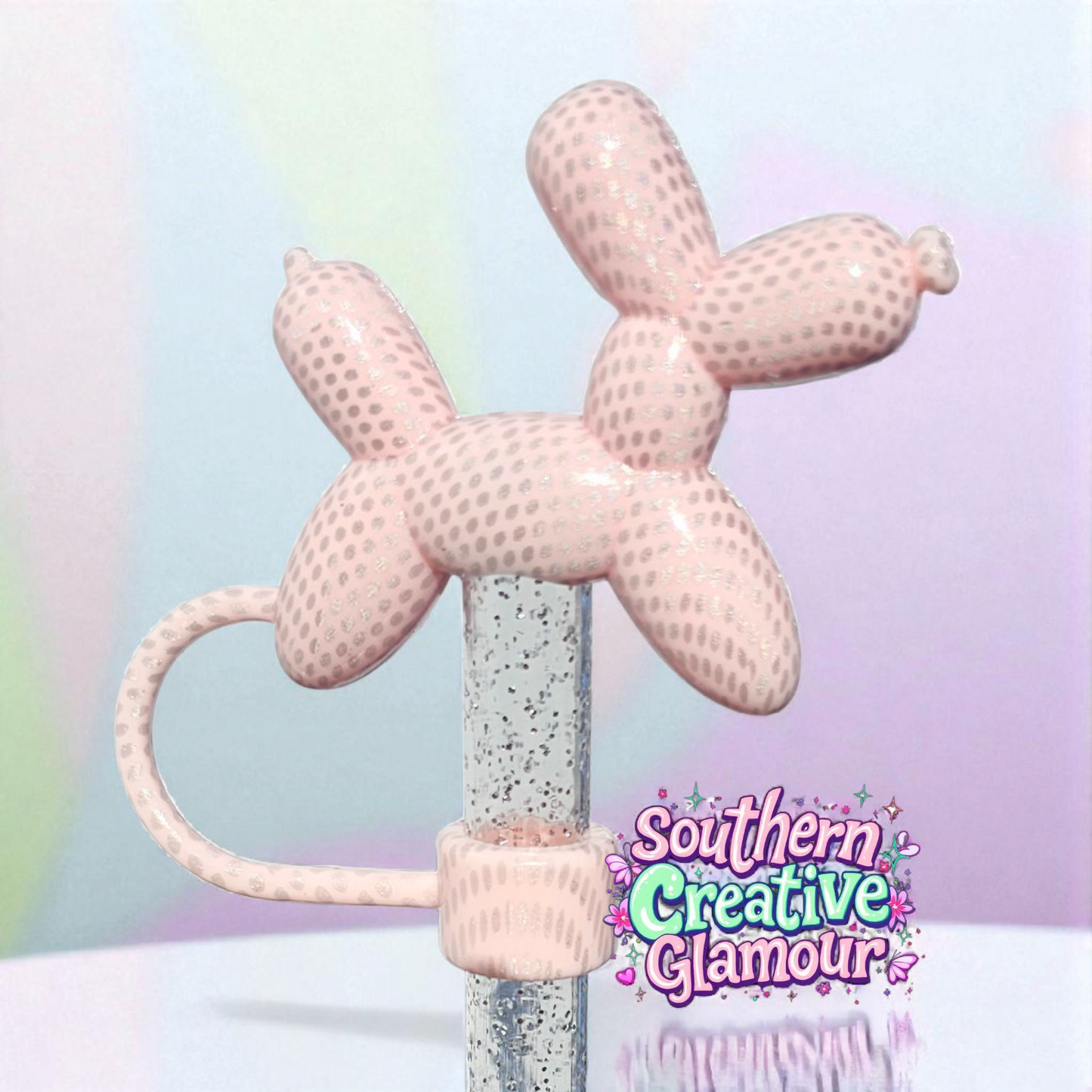 Pink Shimmer Balloon Dog 10mm Straw Topper by Southern Creative Glamour 