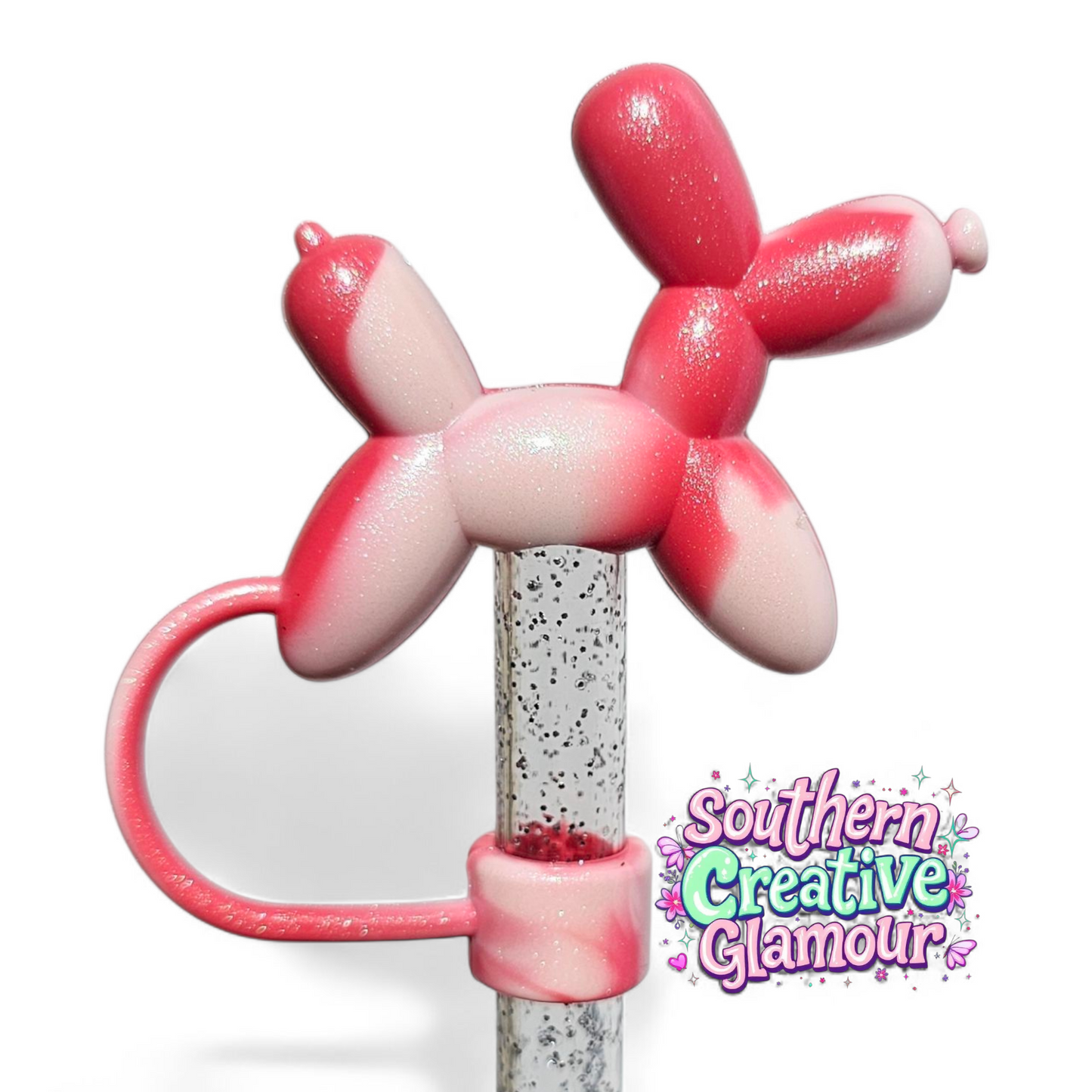 Coral Swirl Shimmer Balloon Dog 10mm Straw Topper by Southern Creative Glamour 