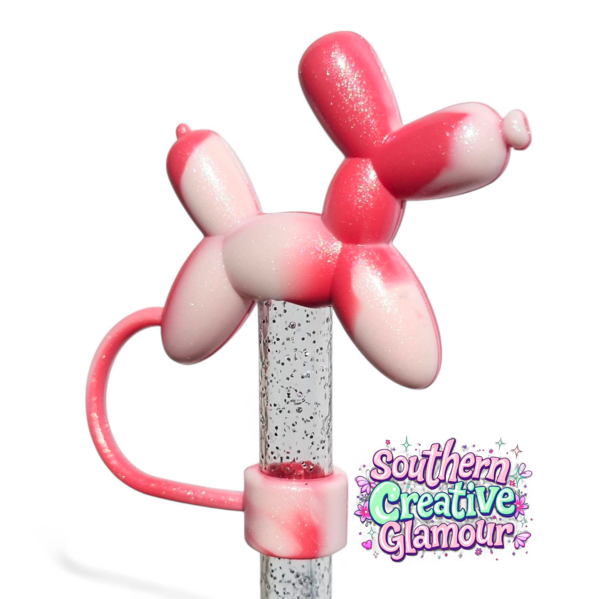 Coral Swirl Shimmer Balloon Dog 10mm Straw Topper by Southern Creative Glamour 