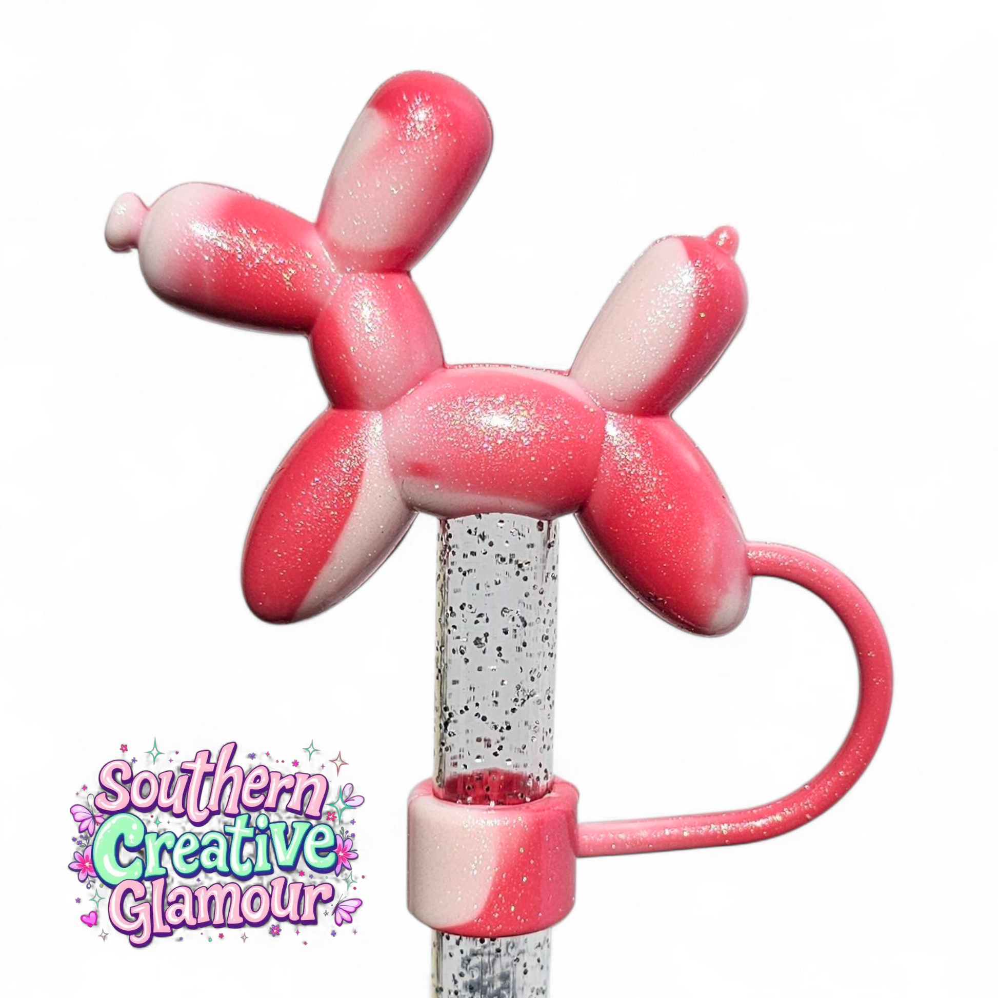 Coral Swirl Shimmer Balloon Dog 10mm Straw Topper by Southern Creative Glamour 