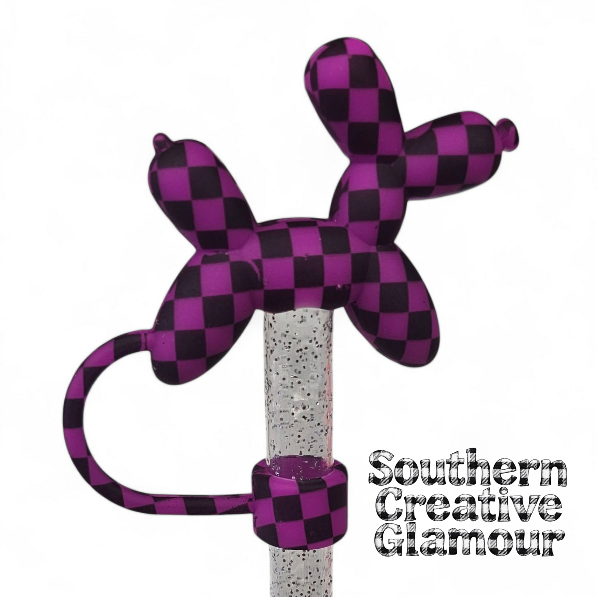 Purple Galaxy Checkers Balloon Dog 10mm Straw Topper by Southern Creative Glamour 