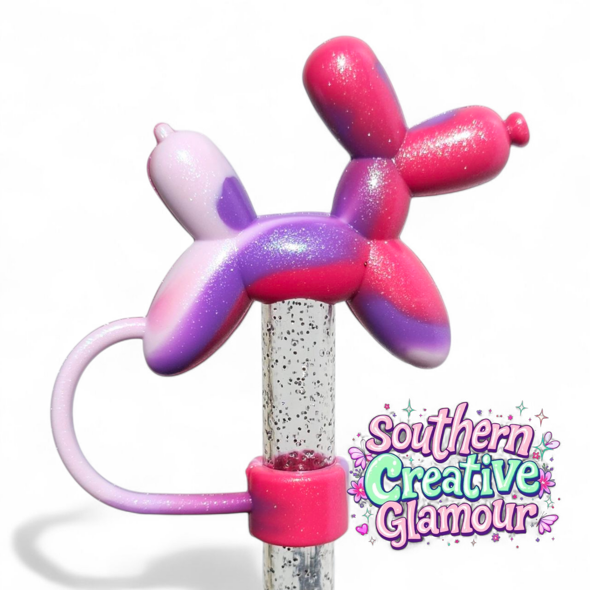 Bubblegum Swirl Shimmer Balloon Dog 10mm Straw Topper by Southern Creative Glamour 