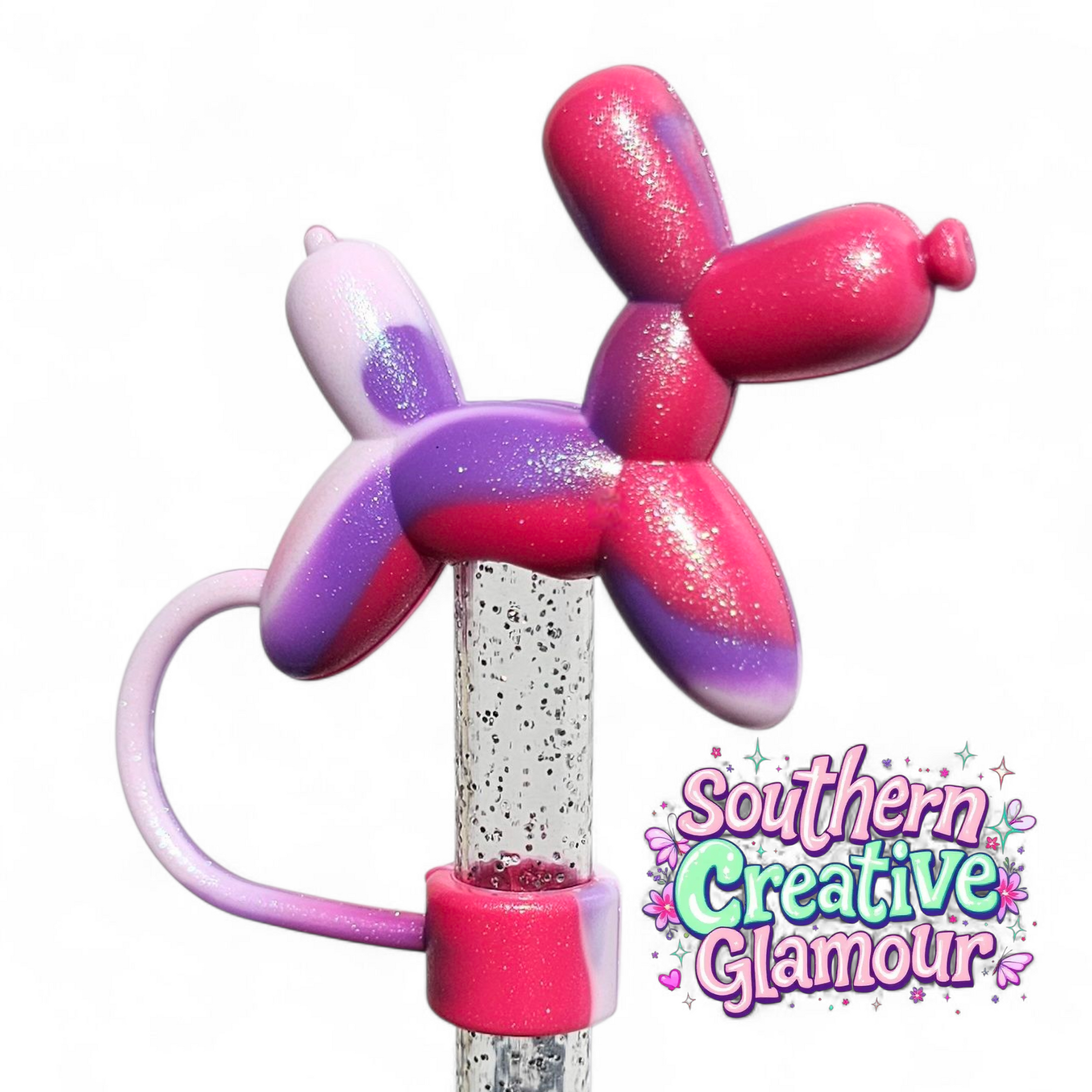 Bubblegum Swirl Shimmer Balloon Dog 10mm Straw Topper by Southern Creative Glamour 
