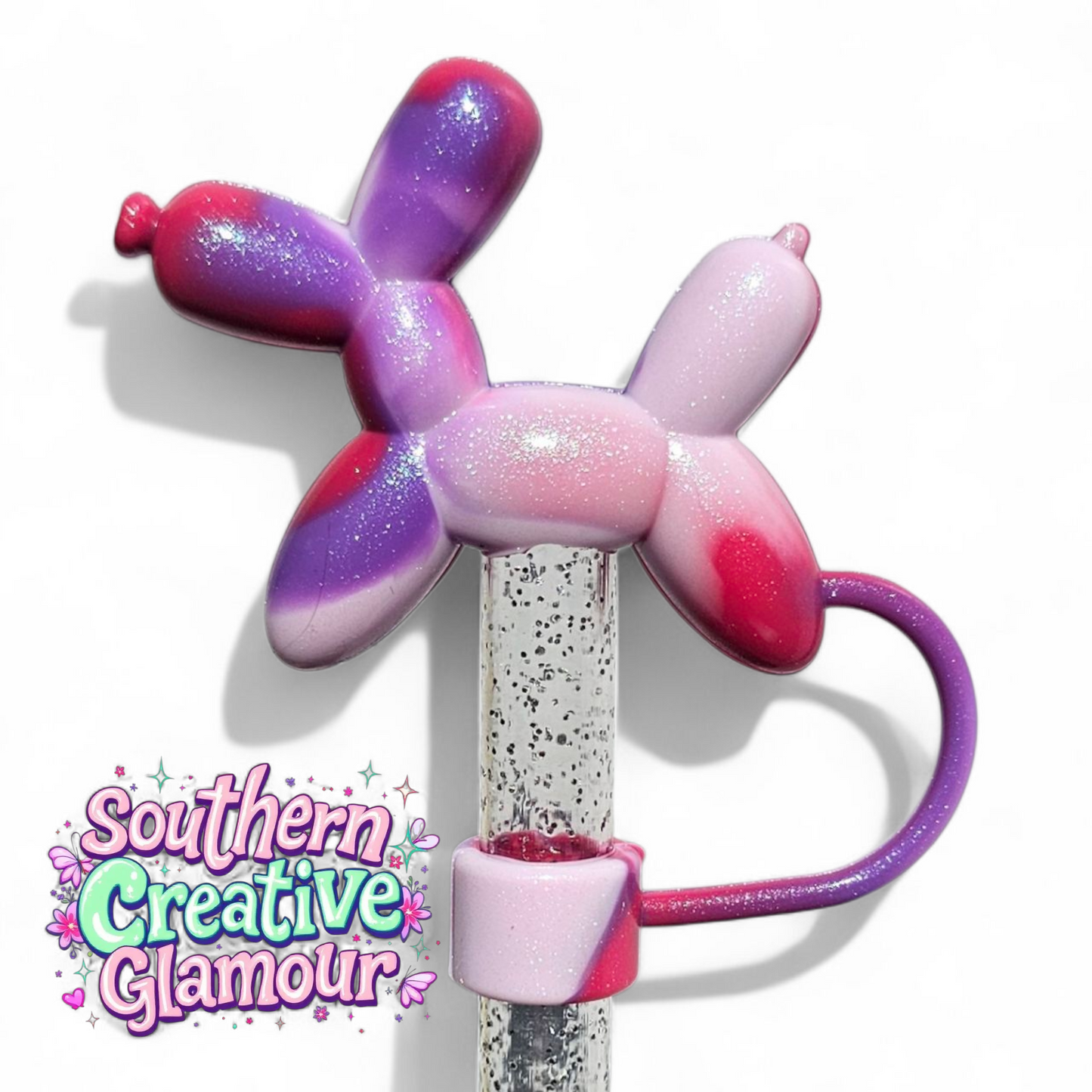 Bubblegum Swirl Shimmer Balloon Dog 10mm Straw Topper by Southern Creative Glamour 