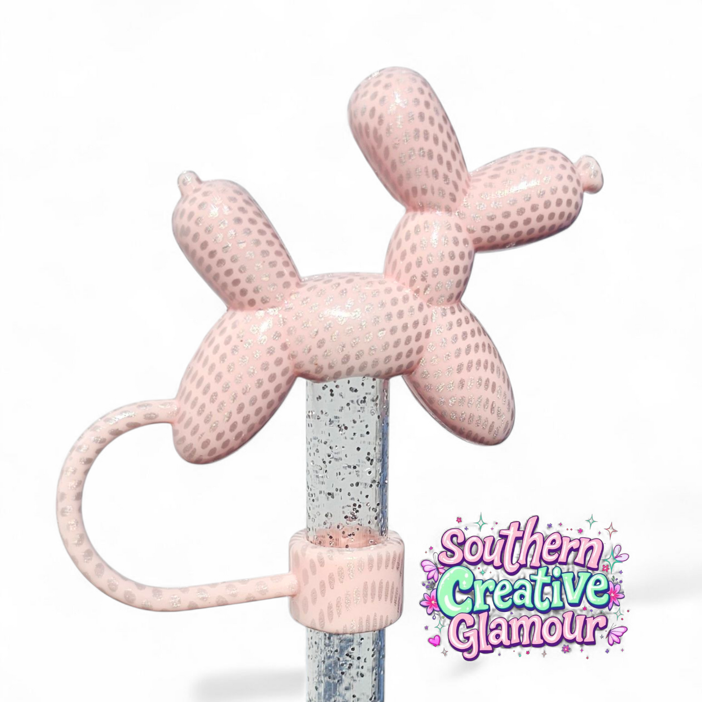 Pink Shimmer Balloon Dog 10mm Straw Topper