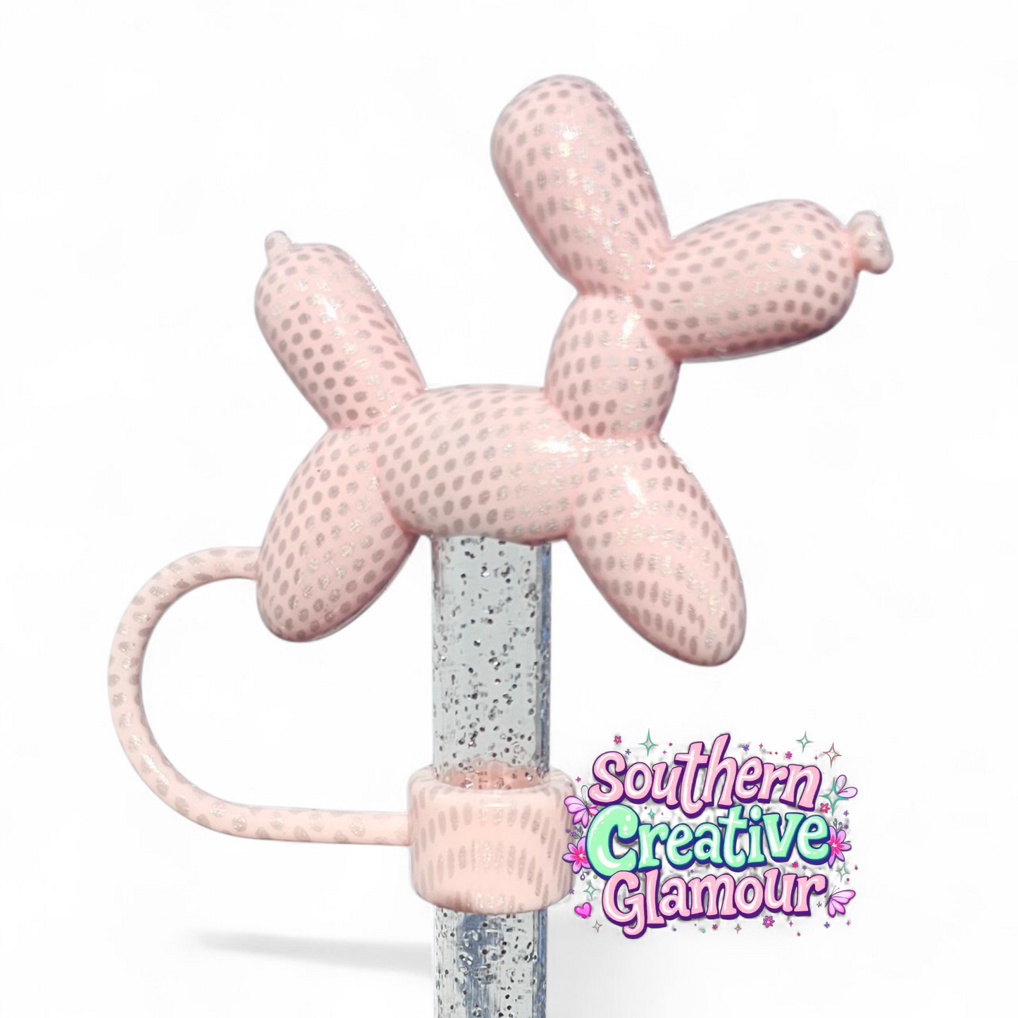 Pink Shimmer Balloon Dog 10mm Straw Topper by Southern Creative Glamour 